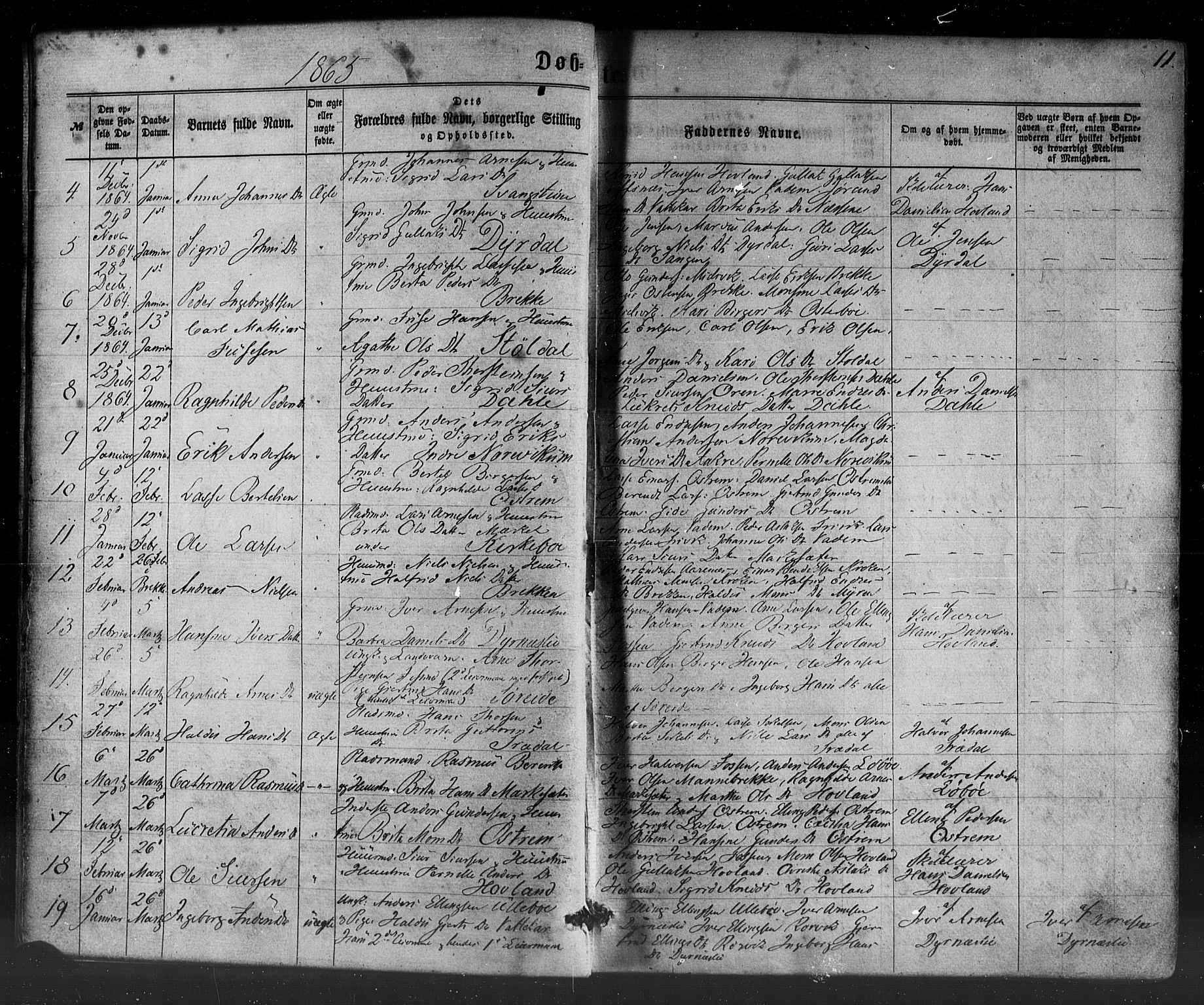 Lavik sokneprestembete, AV/SAB-A-80901: Ministerialbok nr. A 4, 1864-1881, s. 11
