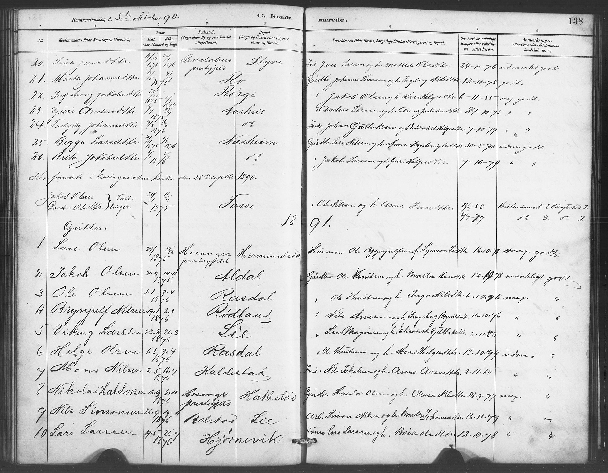 Evanger sokneprestembete, AV/SAB-A-99924: Klokkerbok nr. A 4, 1887-1897, s. 138