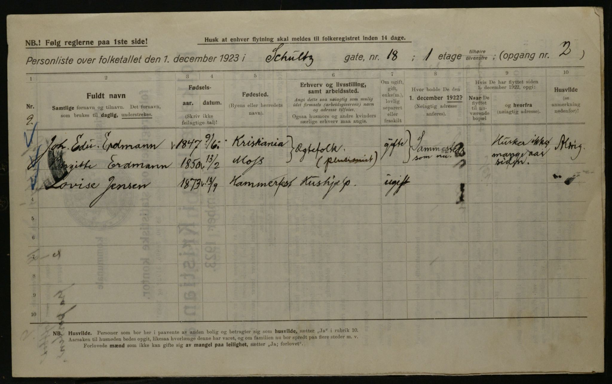 OBA, Kommunal folketelling 1.12.1923 for Kristiania, 1923, s. 100673