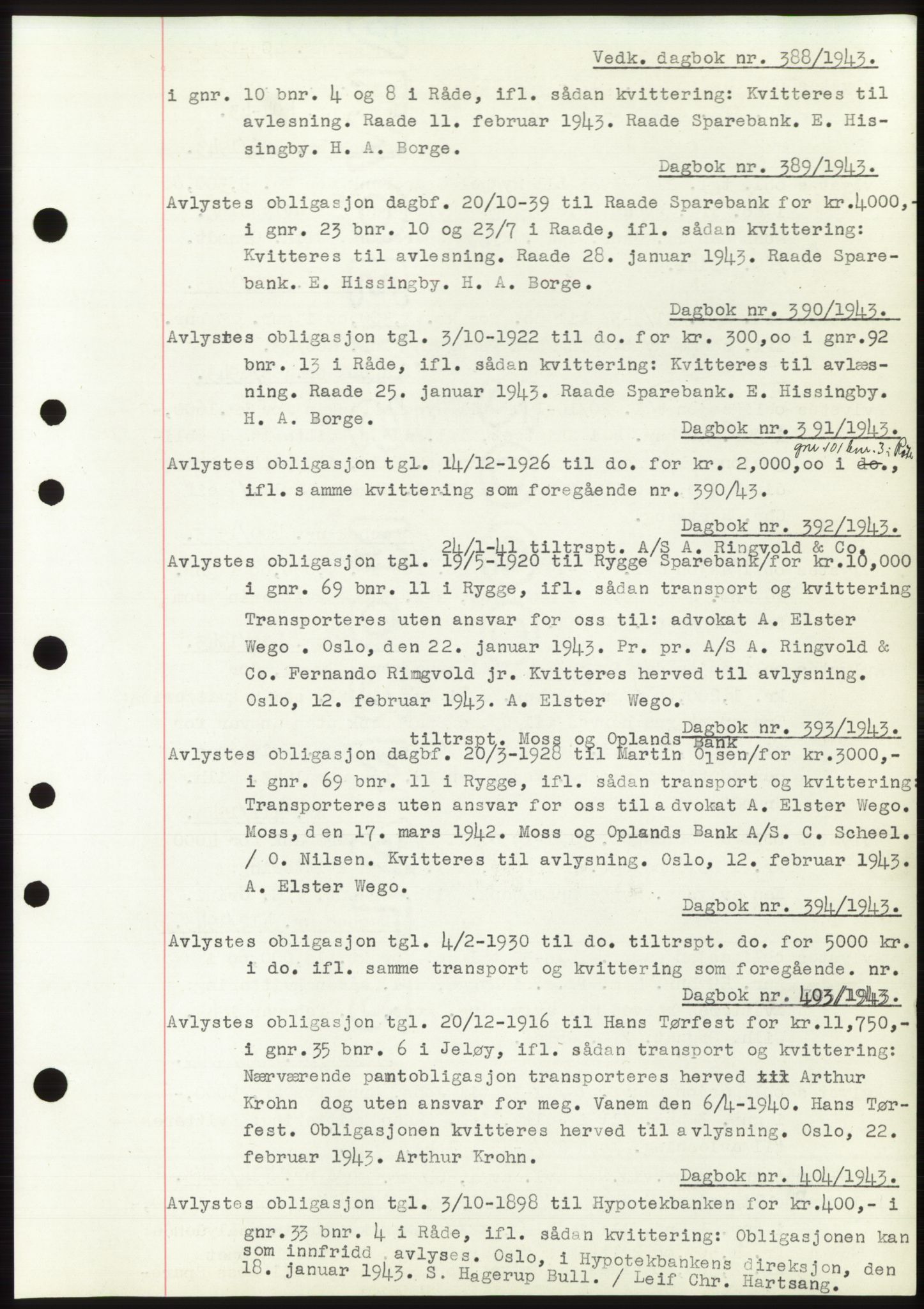 Moss sorenskriveri, SAO/A-10168: Pantebok nr. C10, 1938-1950, Dagboknr: 388/1943
