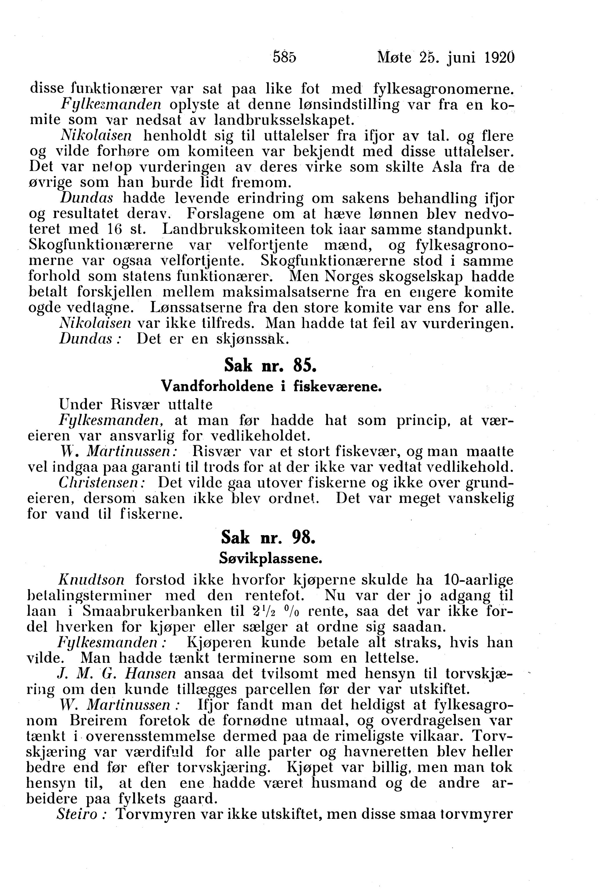 Nordland Fylkeskommune. Fylkestinget, AIN/NFK-17/176/A/Ac/L0043: Fylkestingsforhandlinger 1920, 1920