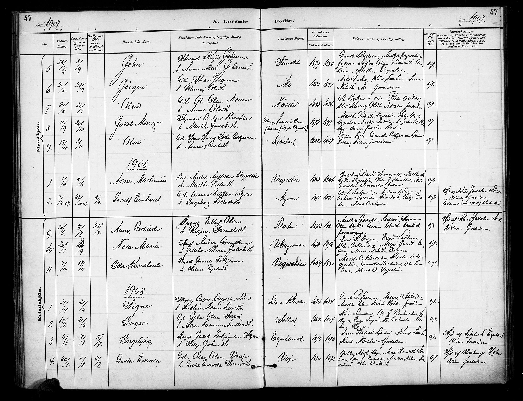 Gjerstad sokneprestkontor, AV/SAK-1111-0014/F/Fa/Fab/L0005: Ministerialbok nr. A 5, 1891-1908, s. 47
