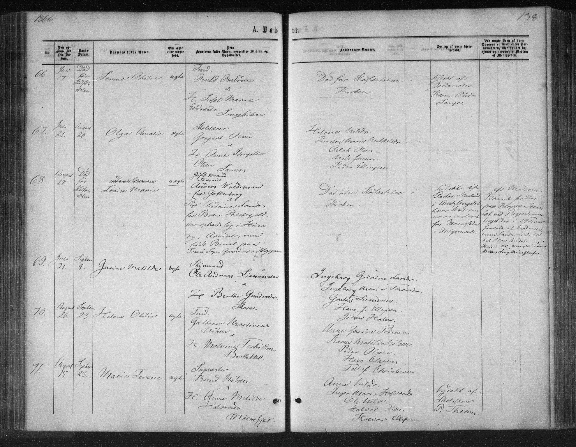 Tromøy sokneprestkontor, AV/SAK-1111-0041/F/Fa/L0007: Ministerialbok nr. A 7, 1864-1869, s. 138