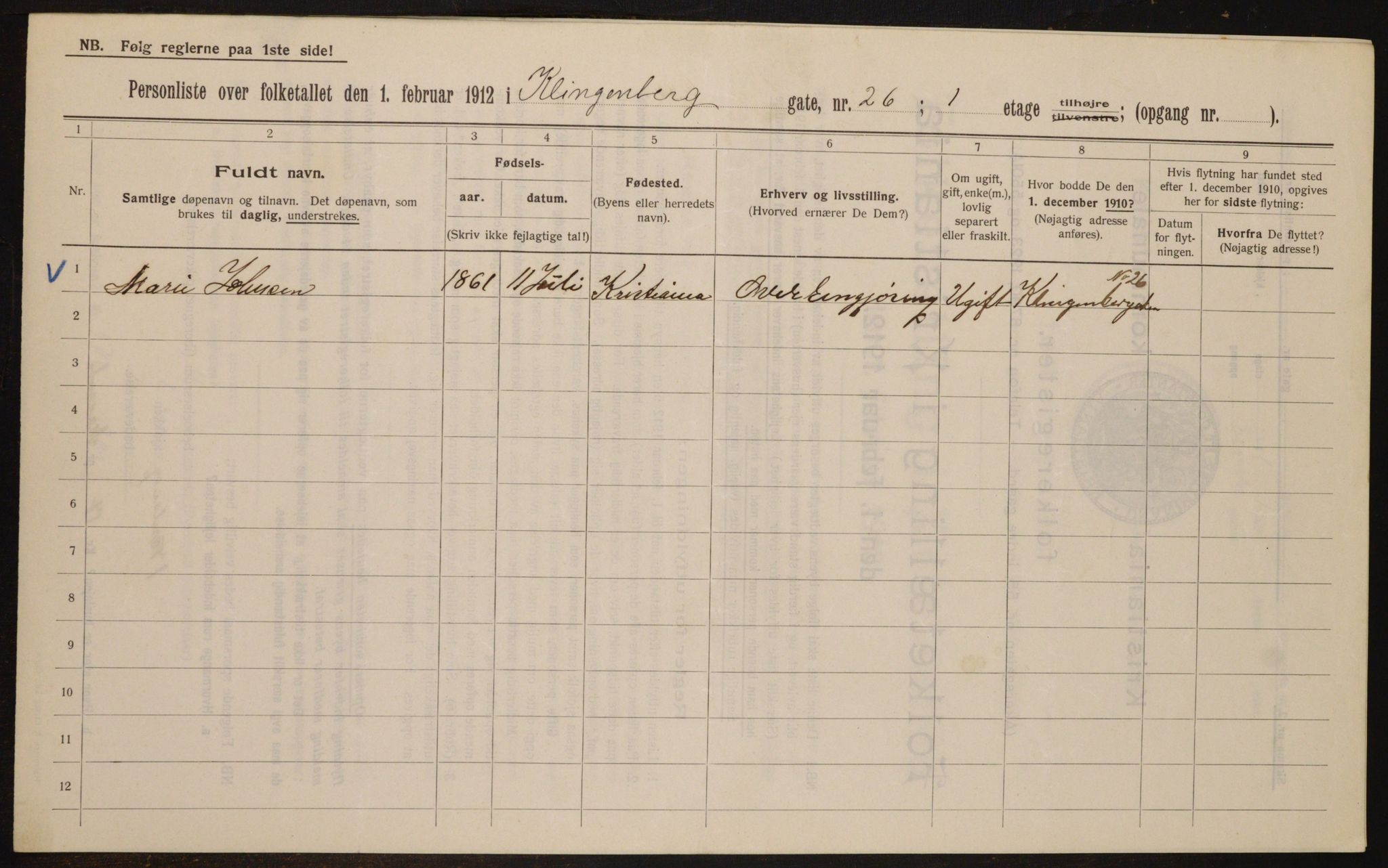 OBA, Kommunal folketelling 1.2.1912 for Kristiania, 1912, s. 52304