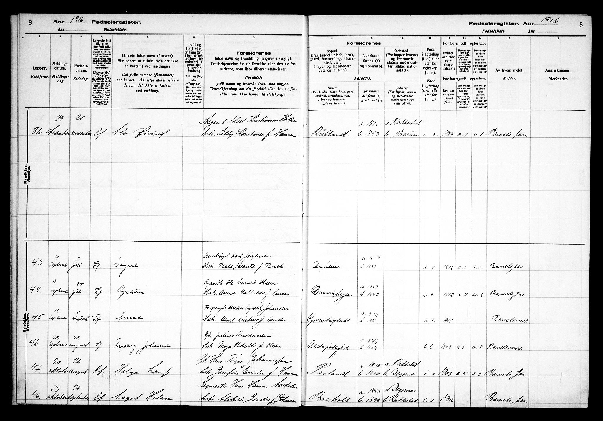 Rakkestad prestekontor Kirkebøker, AV/SAO-A-2008/J/Ja/L0001: Fødselsregister nr. I 1, 1916-1936, s. 8