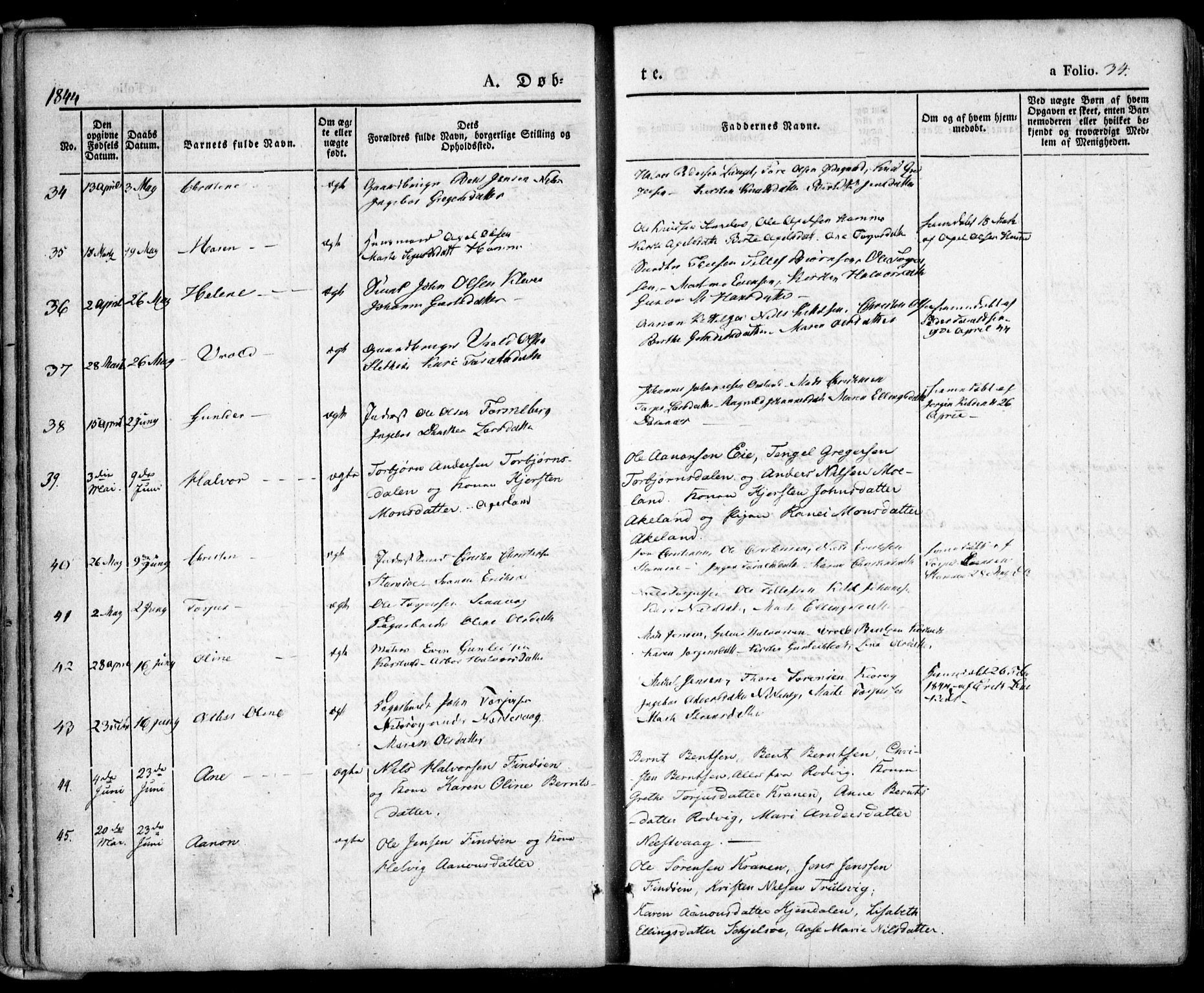 Søndeled sokneprestkontor, AV/SAK-1111-0038/F/Fa/L0002: Ministerialbok nr. A 2, 1839-1860, s. 34