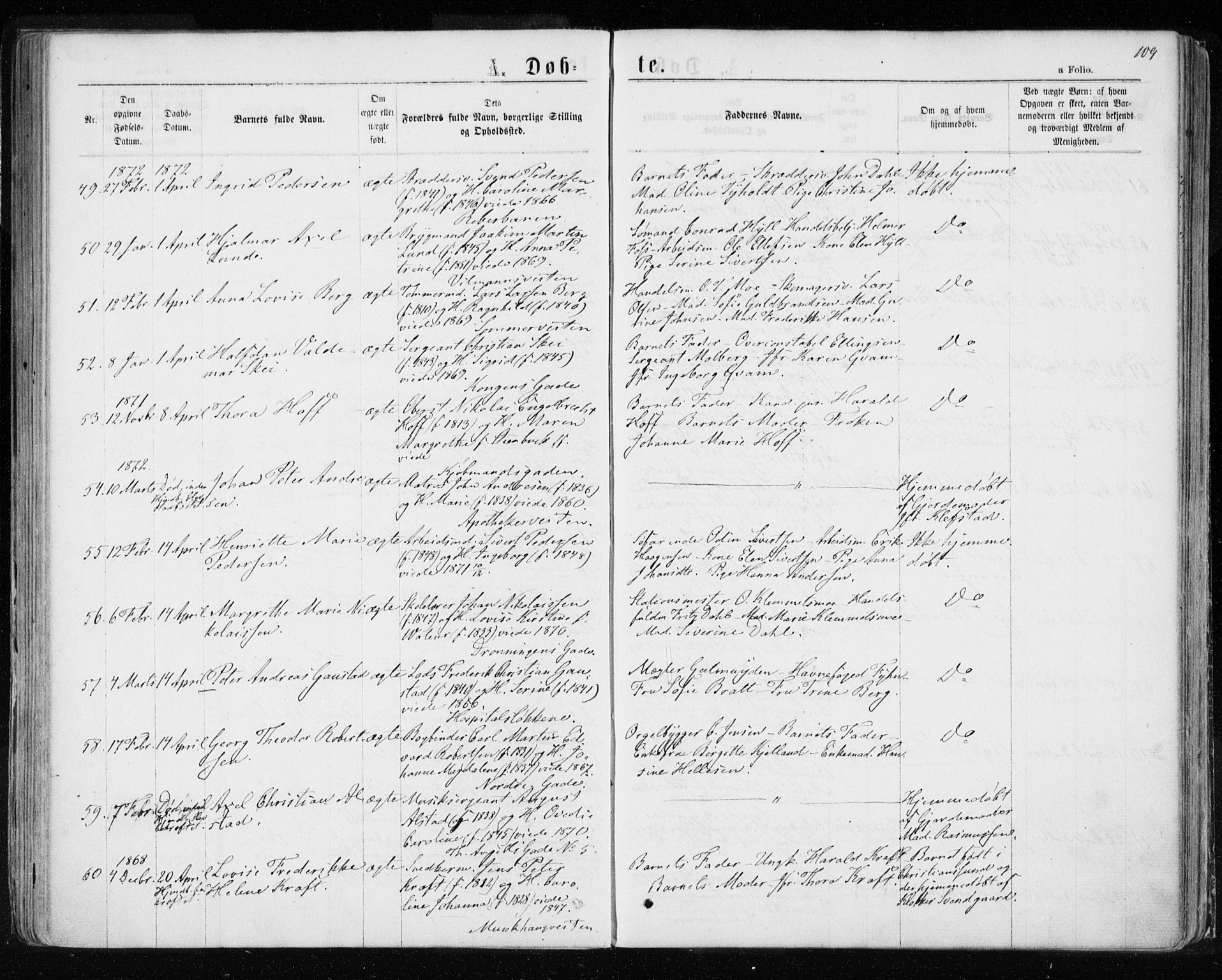 Ministerialprotokoller, klokkerbøker og fødselsregistre - Sør-Trøndelag, AV/SAT-A-1456/601/L0054: Ministerialbok nr. 601A22, 1866-1877, s. 109