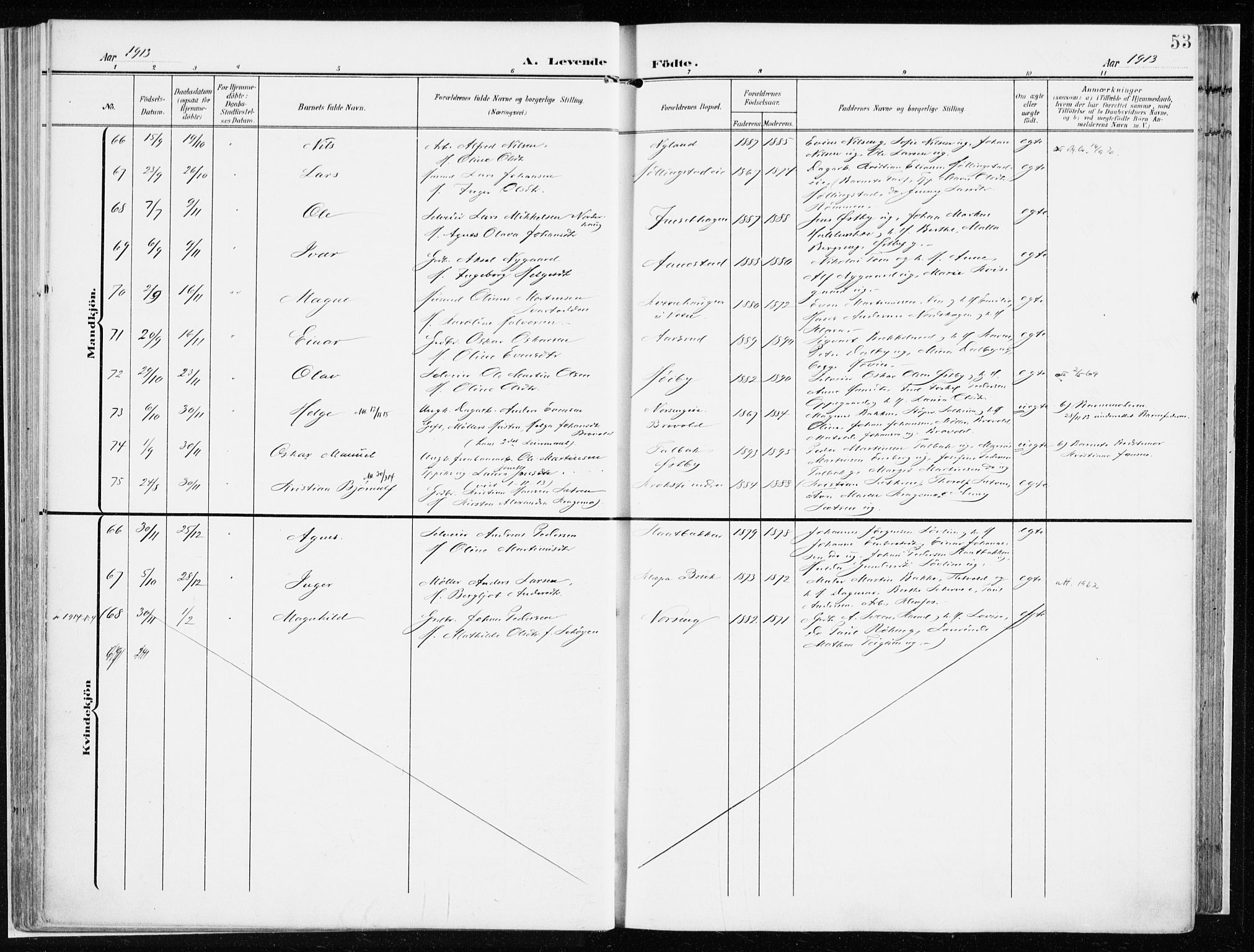 Løten prestekontor, AV/SAH-PREST-022/K/Ka/L0011: Ministerialbok nr. 11, 1908-1917, s. 53