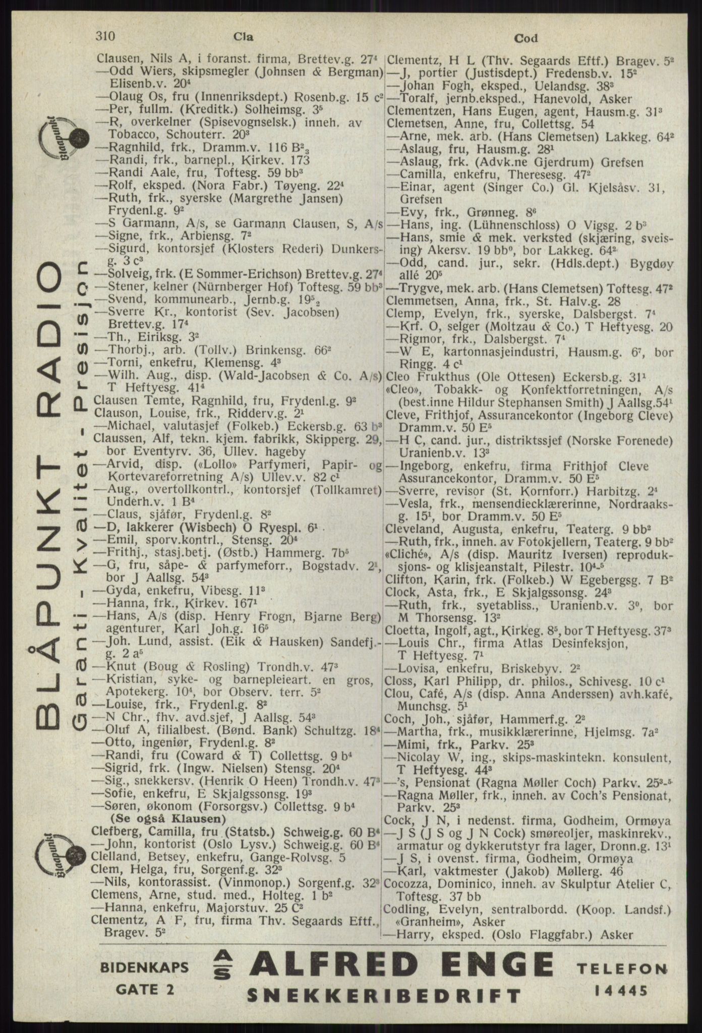 Kristiania/Oslo adressebok, PUBL/-, 1941, s. 310