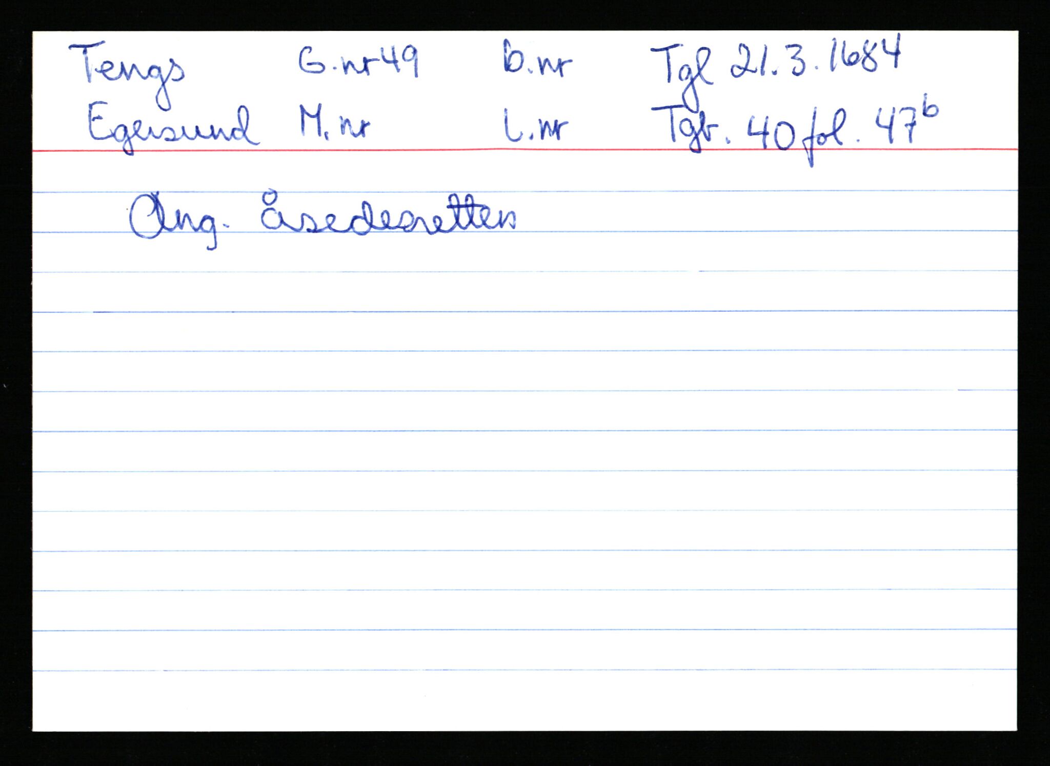 Statsarkivet i Stavanger, AV/SAST-A-101971/03/Y/Ym/L0060: Åstedskort sortert etter gårdsnavn: Tengesdal - Tjørn, 1600-1950, s. 21
