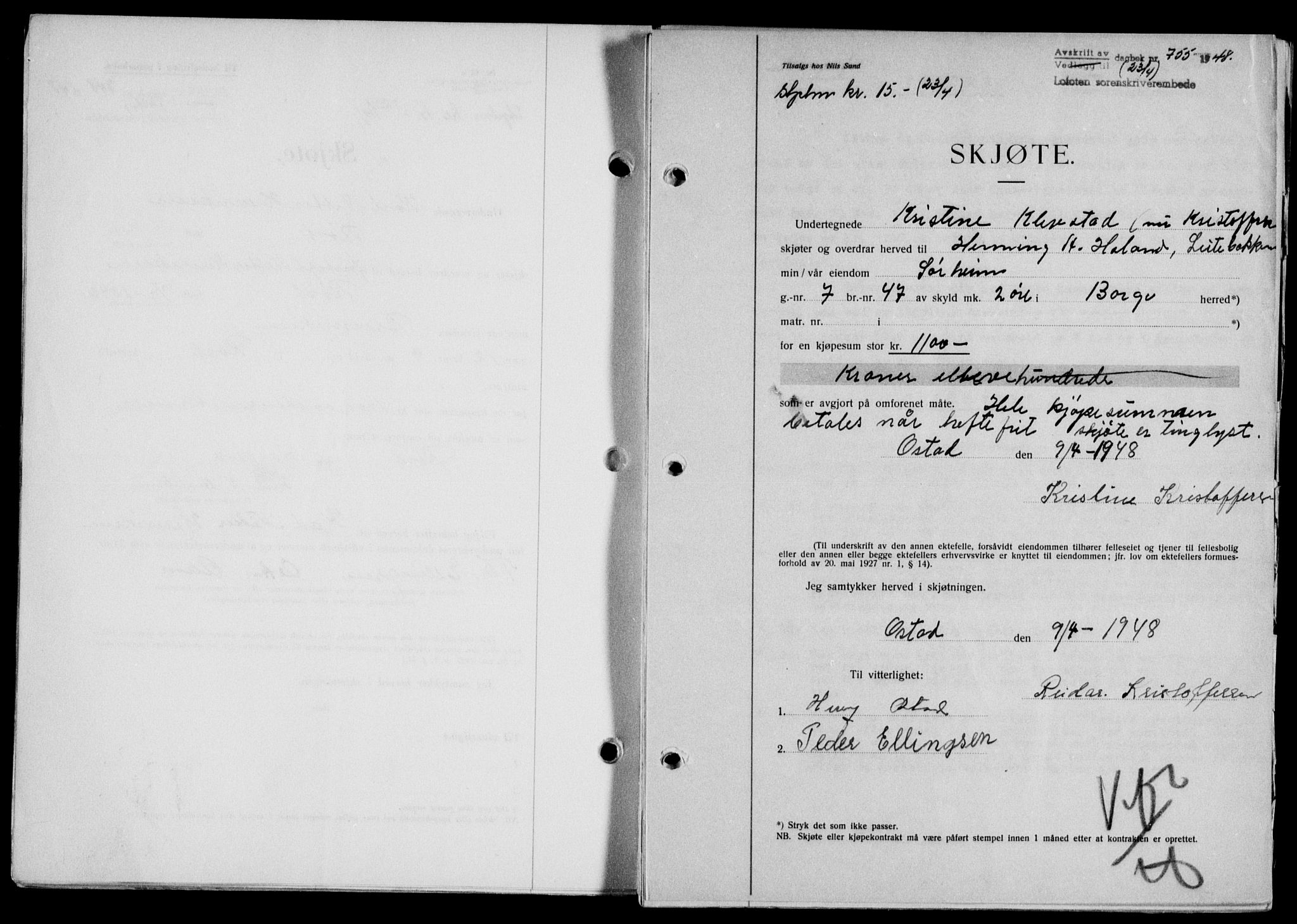 Lofoten sorenskriveri, SAT/A-0017/1/2/2C/L0018a: Pantebok nr. 18a, 1948-1948, Dagboknr: 755/1948