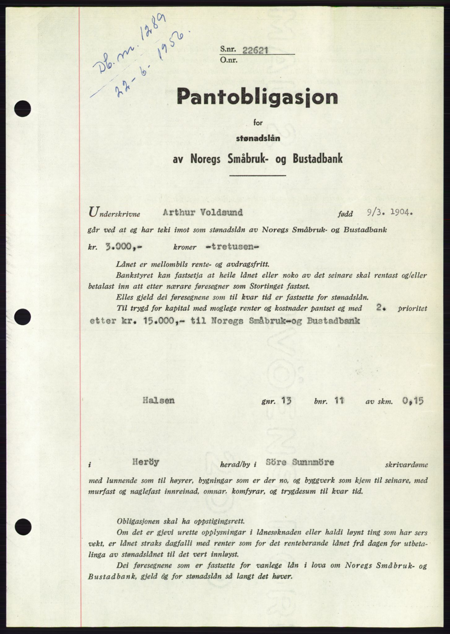 Søre Sunnmøre sorenskriveri, SAT/A-4122/1/2/2C/L0128: Pantebok nr. 16B, 1956-1956, Dagboknr: 1289/1956