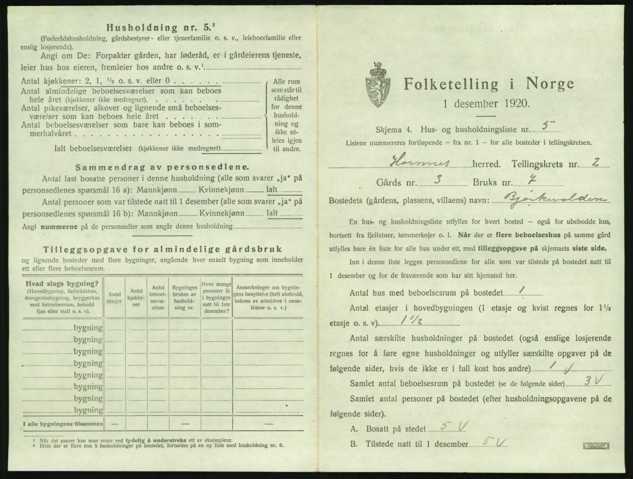 SAK, Folketelling 1920 for 0936 Hornnes herred, 1920, s. 99