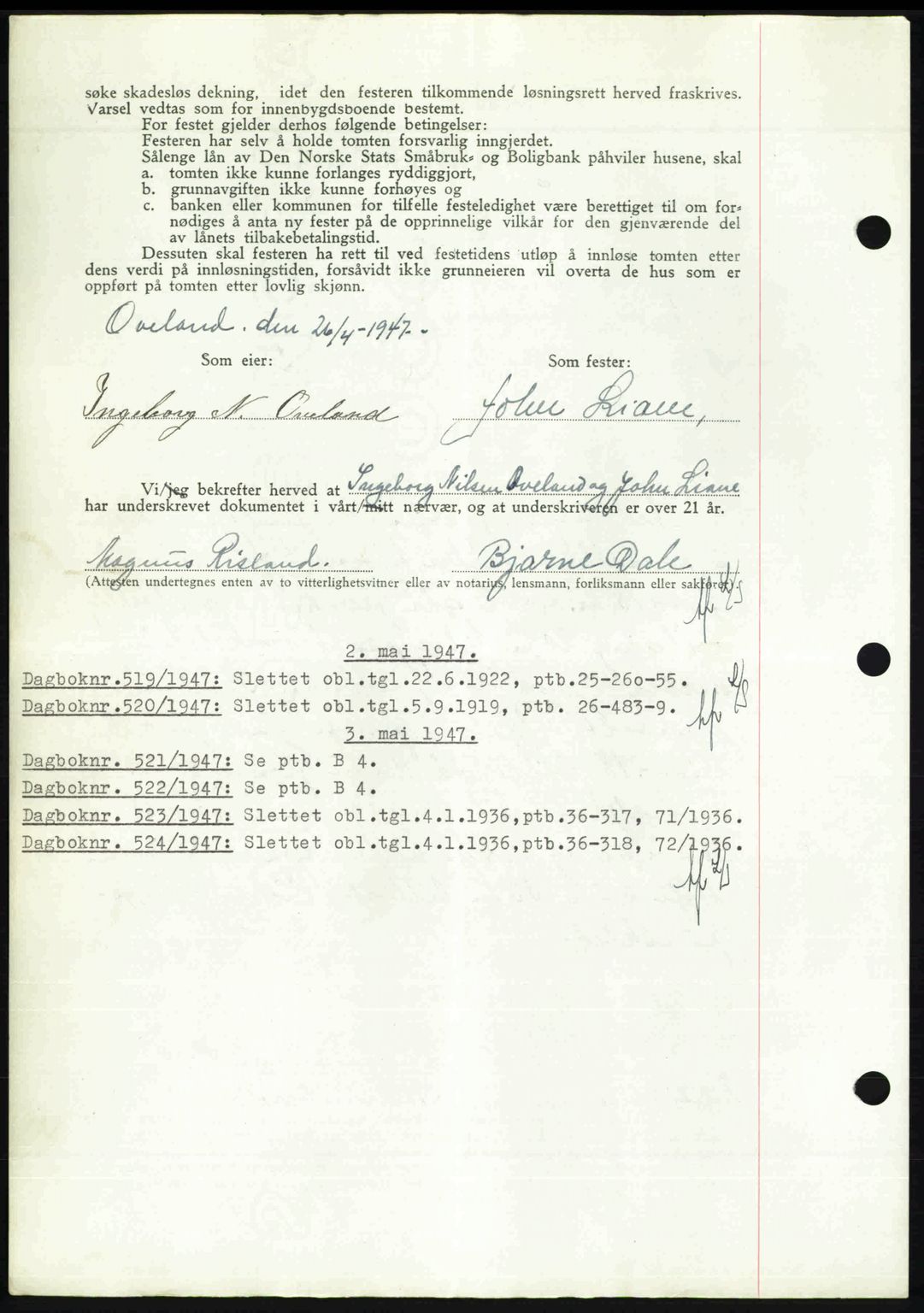 Nedenes sorenskriveri, SAK/1221-0006/G/Gb/Gba/L0057: Pantebok nr. A9, 1947-1947, Dagboknr: 518/1947