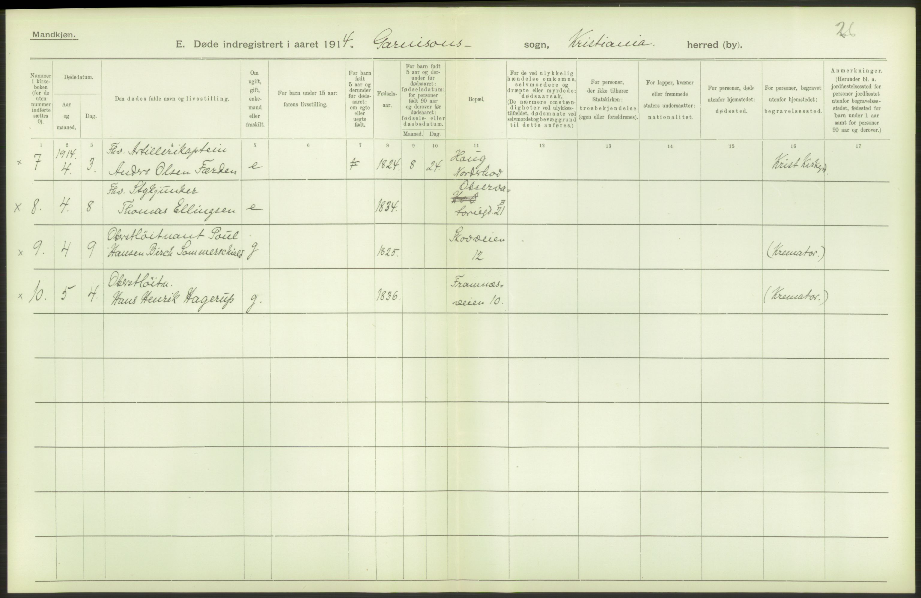 Statistisk sentralbyrå, Sosiodemografiske emner, Befolkning, AV/RA-S-2228/D/Df/Dfb/Dfbd/L0008: Kristiania: Døde, 1914, s. 16