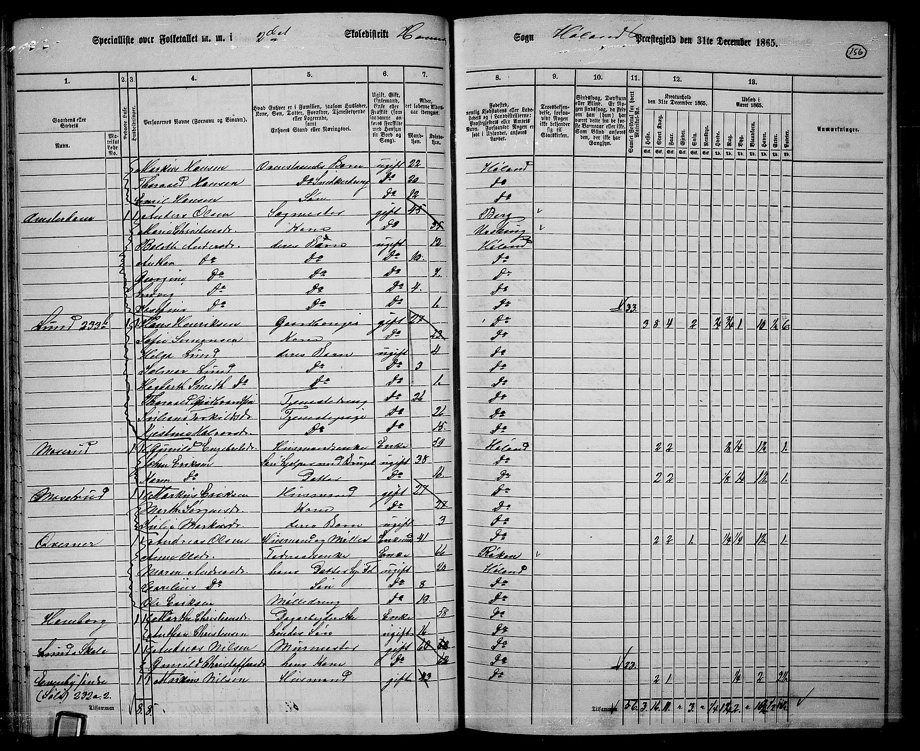 RA, Folketelling 1865 for 0221P Høland prestegjeld, 1865, s. 147