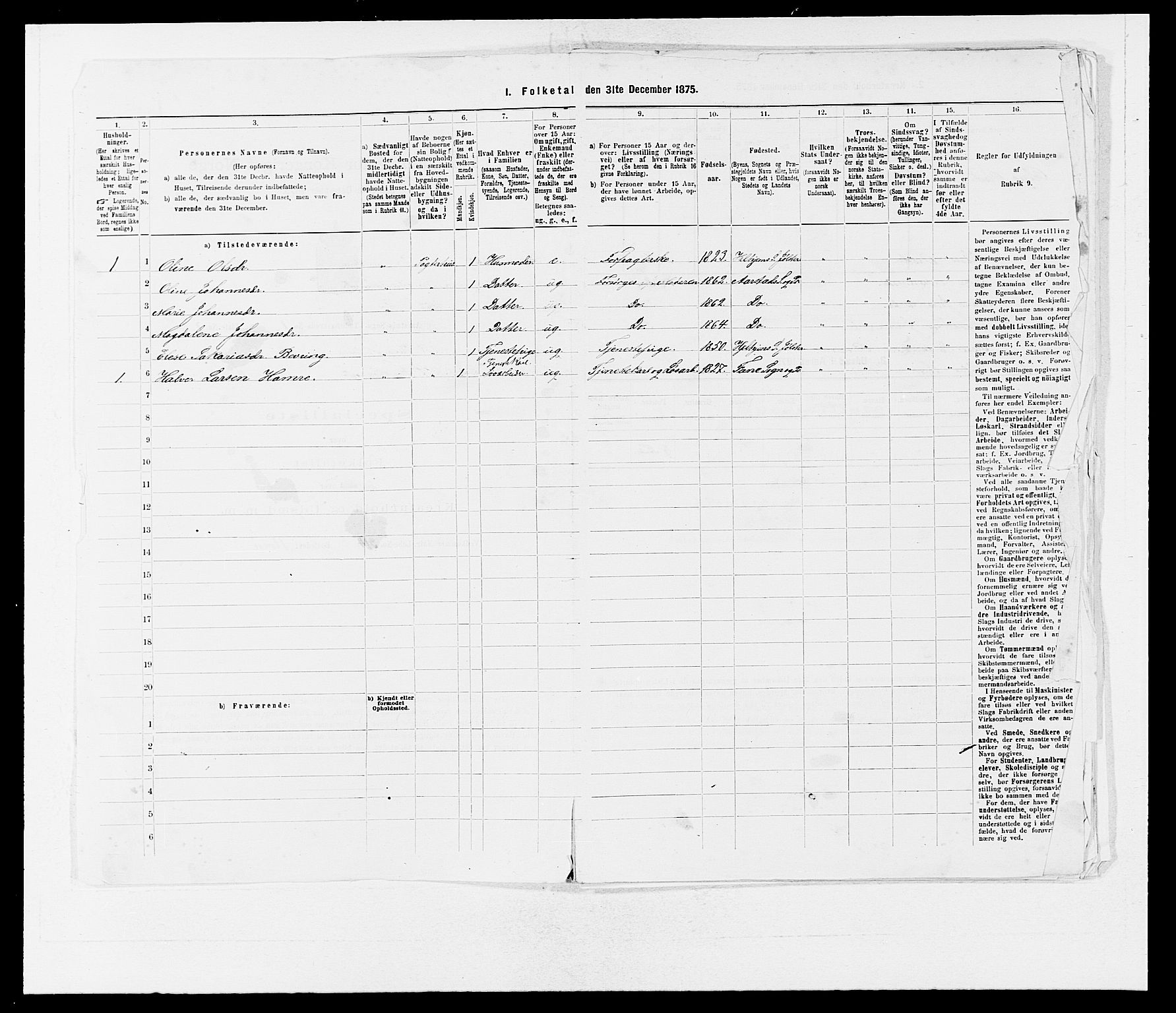 SAB, Folketelling 1875 for 1280P Årstad prestegjeld, 1875, s. 12