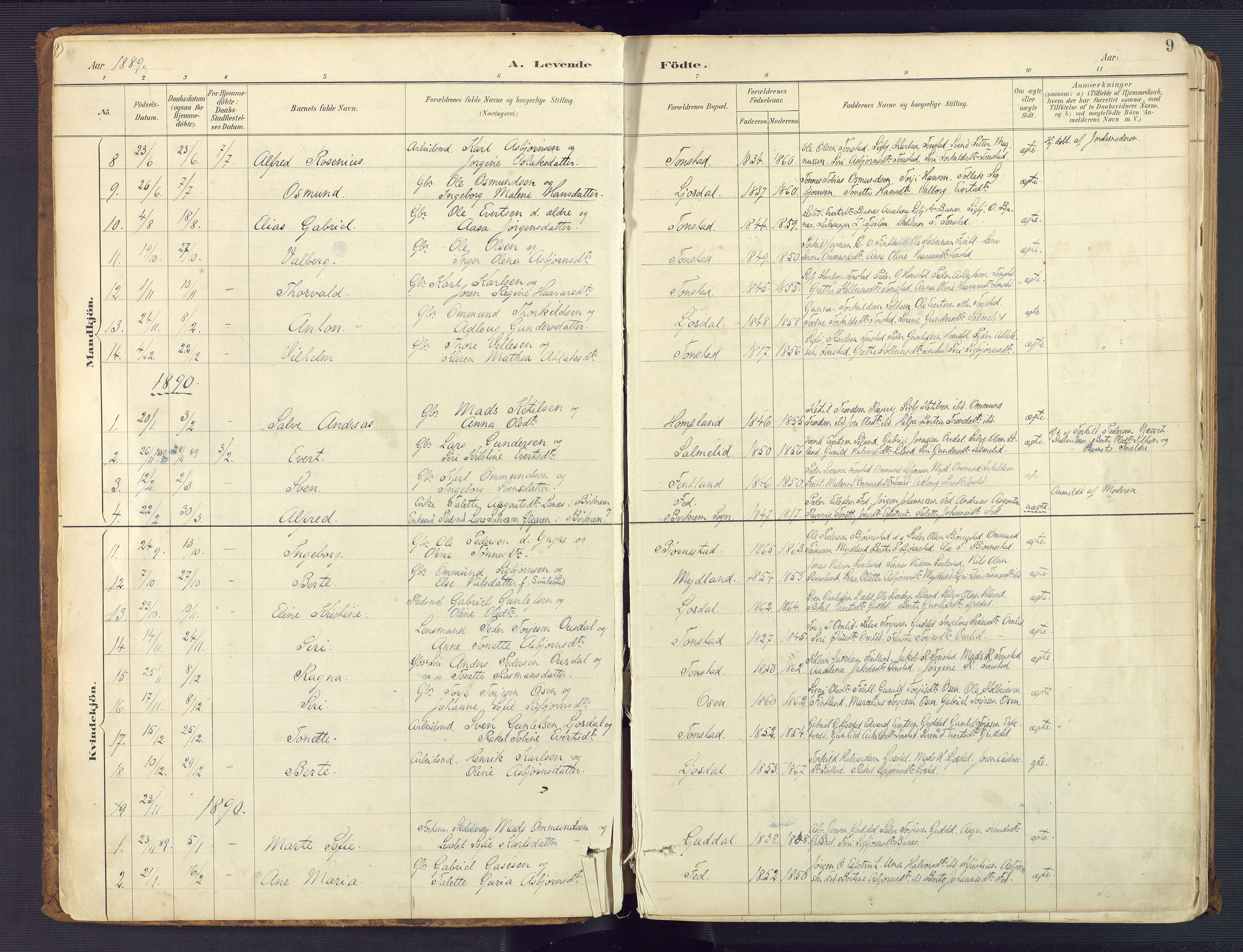 Sirdal sokneprestkontor, SAK/1111-0036/F/Fa/Fab/L0004: Ministerialbok nr. A 4, 1887-1919, s. 9