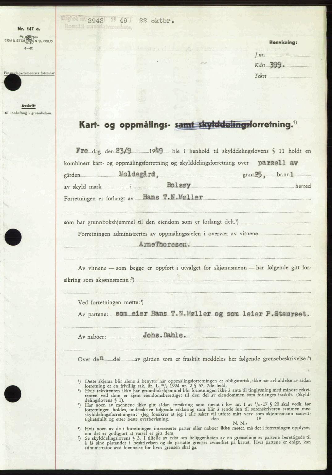 Romsdal sorenskriveri, SAT/A-4149/1/2/2C: Pantebok nr. A31, 1949-1949, Dagboknr: 2942/1949