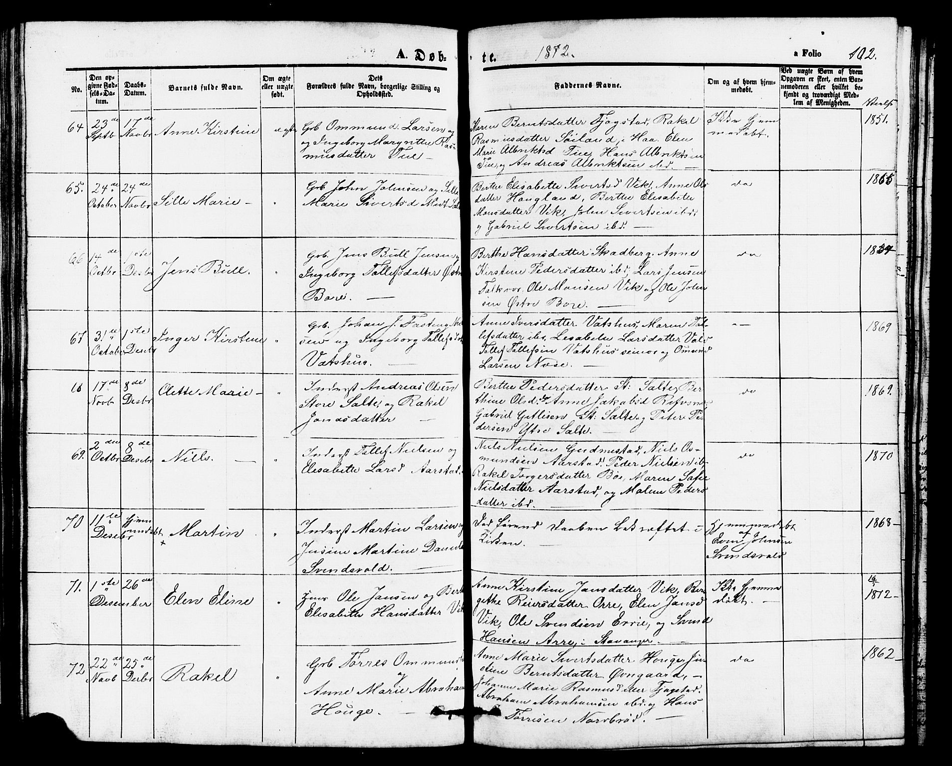 Klepp sokneprestkontor, AV/SAST-A-101803/001/3/30BB/L0002: Klokkerbok nr. B 2, 1860-1875, s. 102