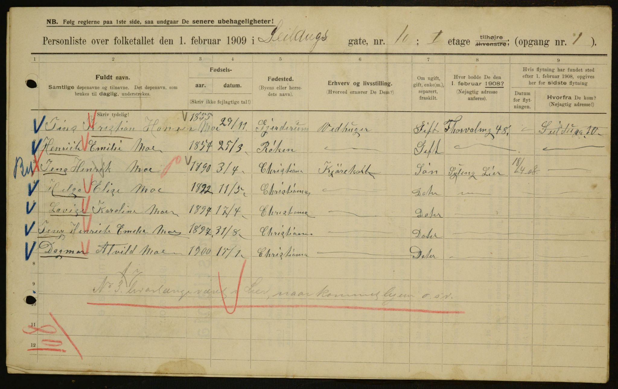 OBA, Kommunal folketelling 1.2.1909 for Kristiania kjøpstad, 1909, s. 85560