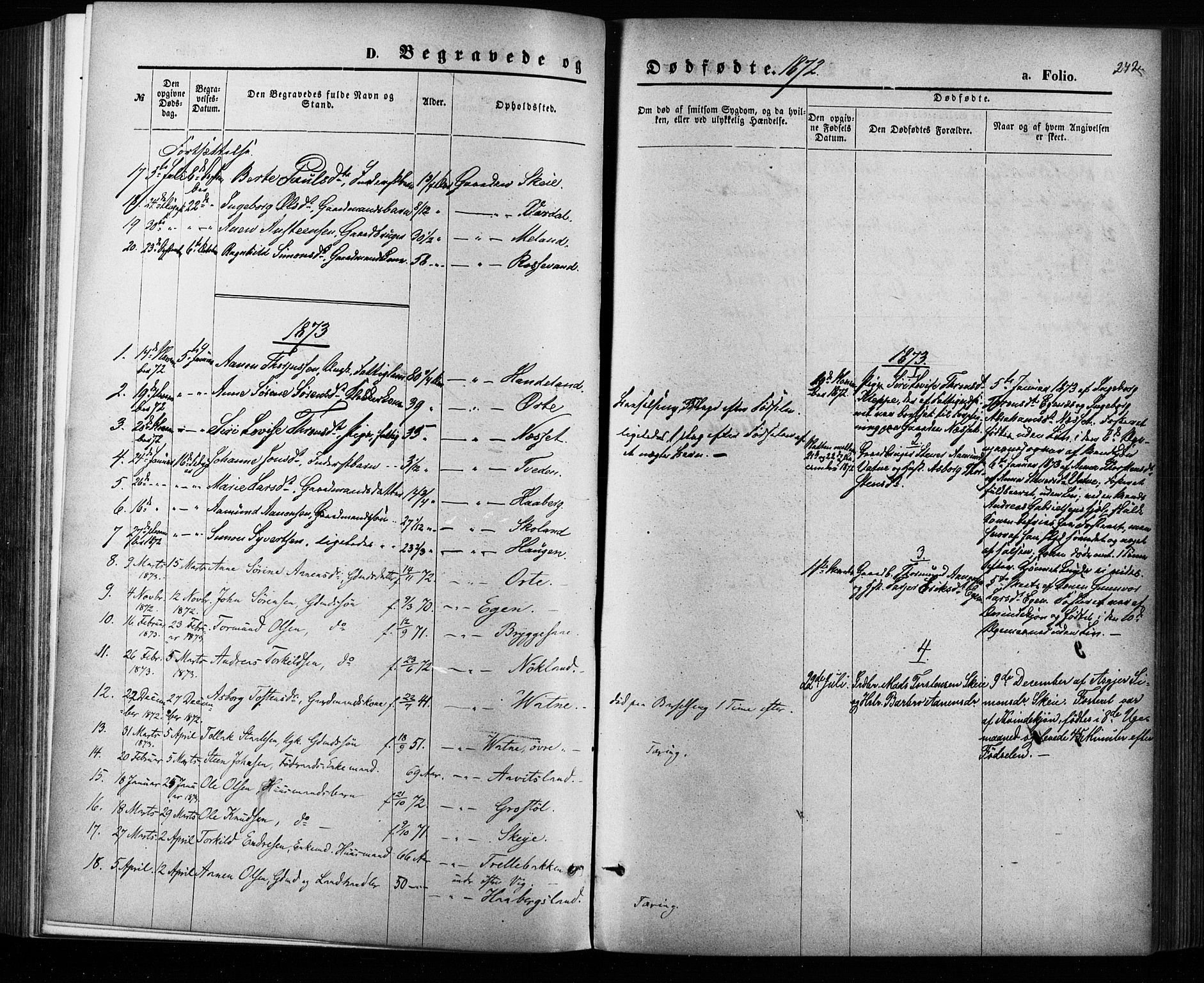 Hægebostad sokneprestkontor, SAK/1111-0024/F/Fa/Fab/L0003: Ministerialbok nr. A 3, 1872-1886, s. 242