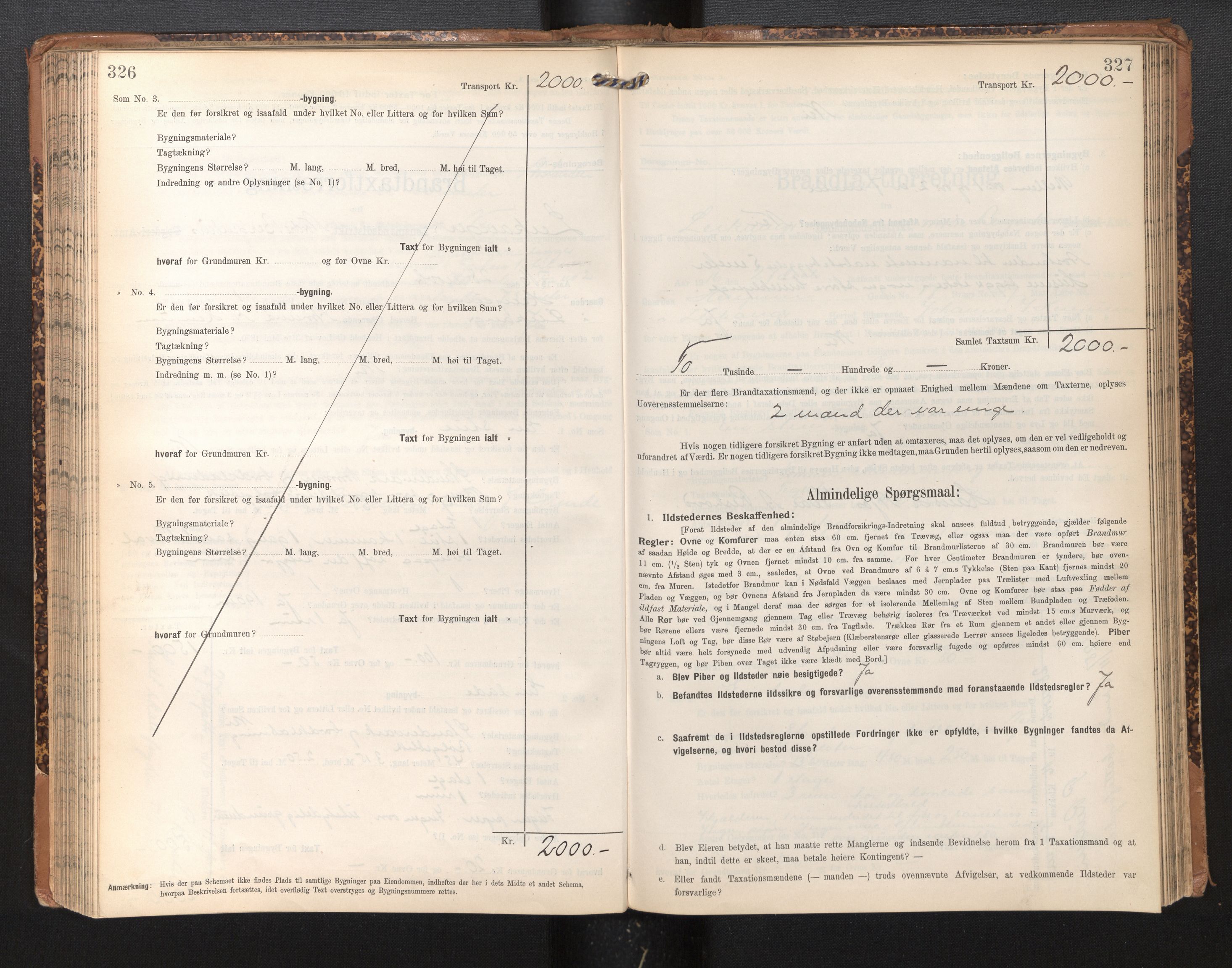 Lensmannen i Leikanger, AV/SAB-A-29201/0012/L0005: Branntakstprotokoll, skjematakst, 1907-1917, s. 326-327