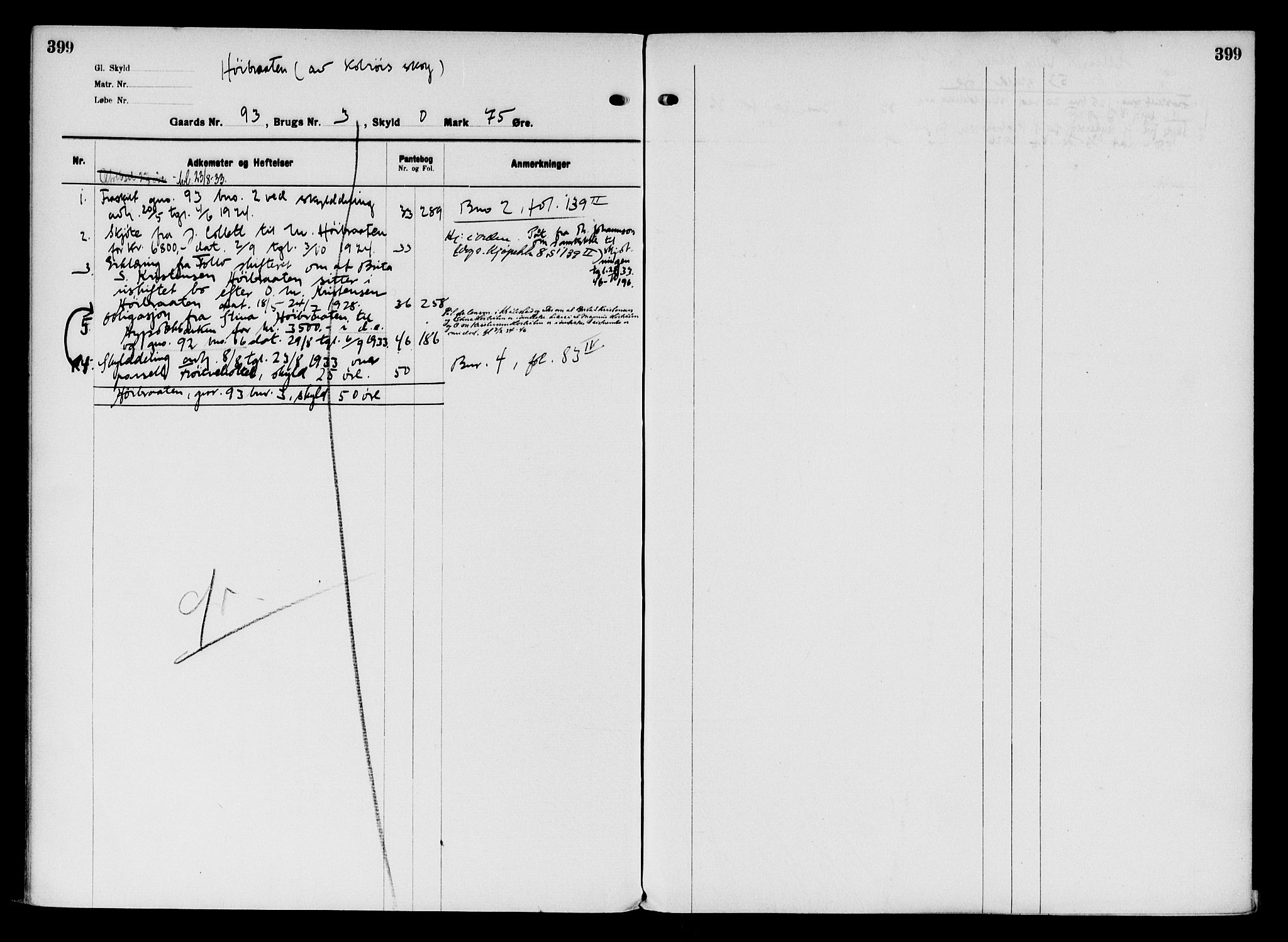 Follo sorenskriveri, SAO/A-10274/G/Gb/Gbg/L0003: Panteregister nr. VII 3, 1918-1938, s. 399