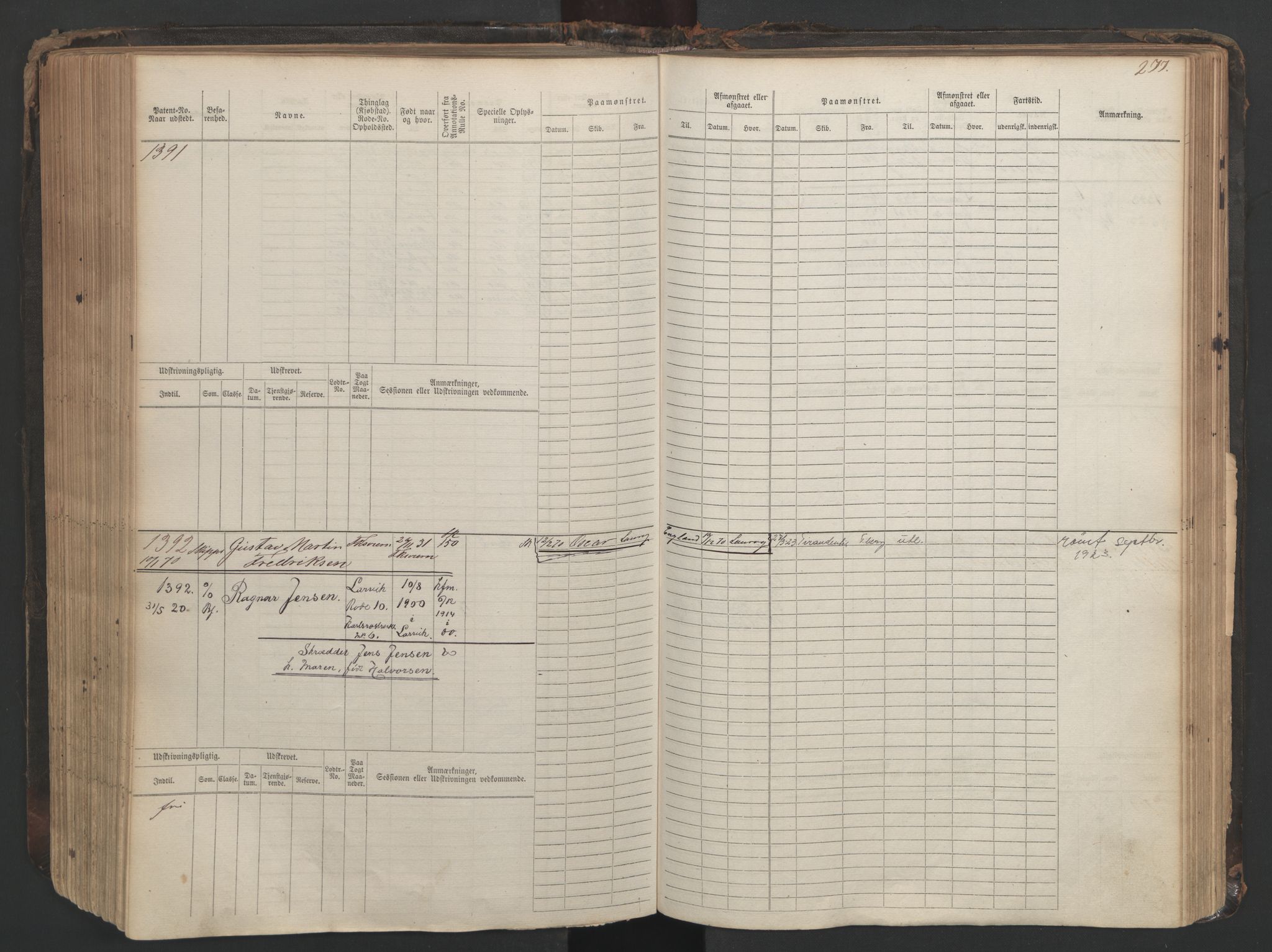 Larvik innrulleringskontor, SAKO/A-787/F/Fc/L0003: Hovedrulle, 1868, s. 277