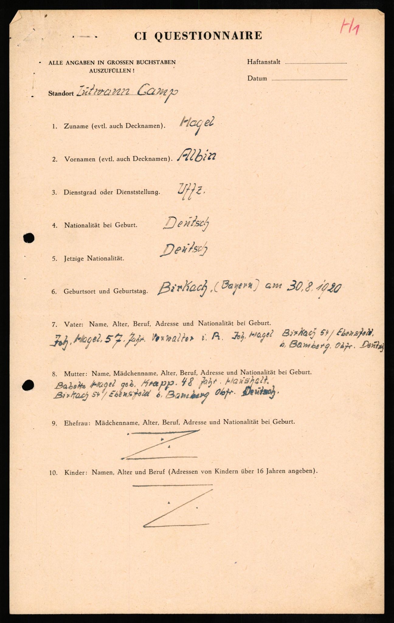 Forsvaret, Forsvarets overkommando II, AV/RA-RAFA-3915/D/Db/L0011: CI Questionaires. Tyske okkupasjonsstyrker i Norge. Tyskere., 1945-1946, s. 161