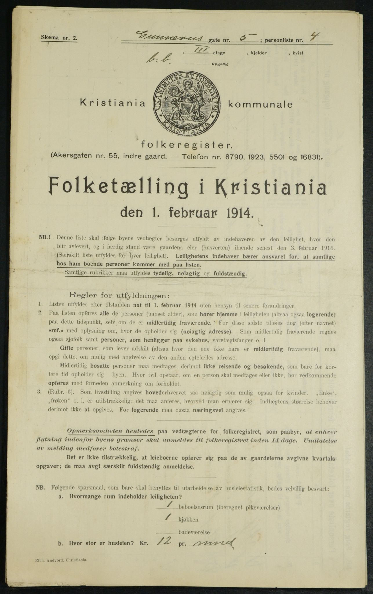 OBA, Kommunal folketelling 1.2.1914 for Kristiania, 1914, s. 5215