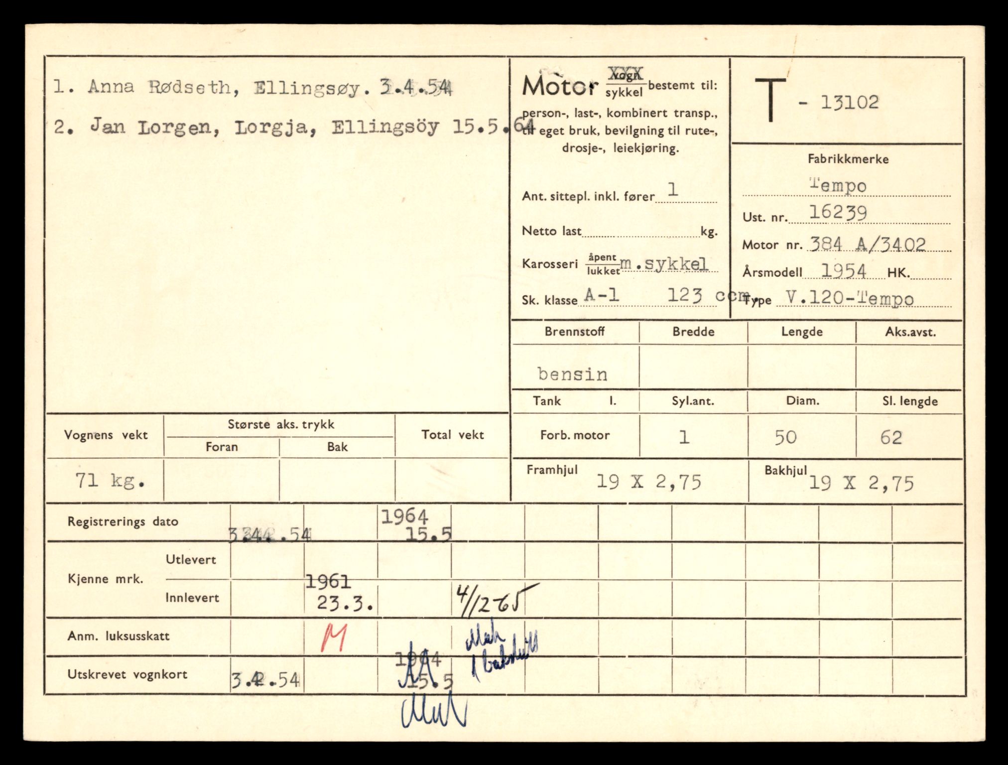 Møre og Romsdal vegkontor - Ålesund trafikkstasjon, AV/SAT-A-4099/F/Fe/L0037: Registreringskort for kjøretøy T 13031 - T 13179, 1927-1998, s. 1440