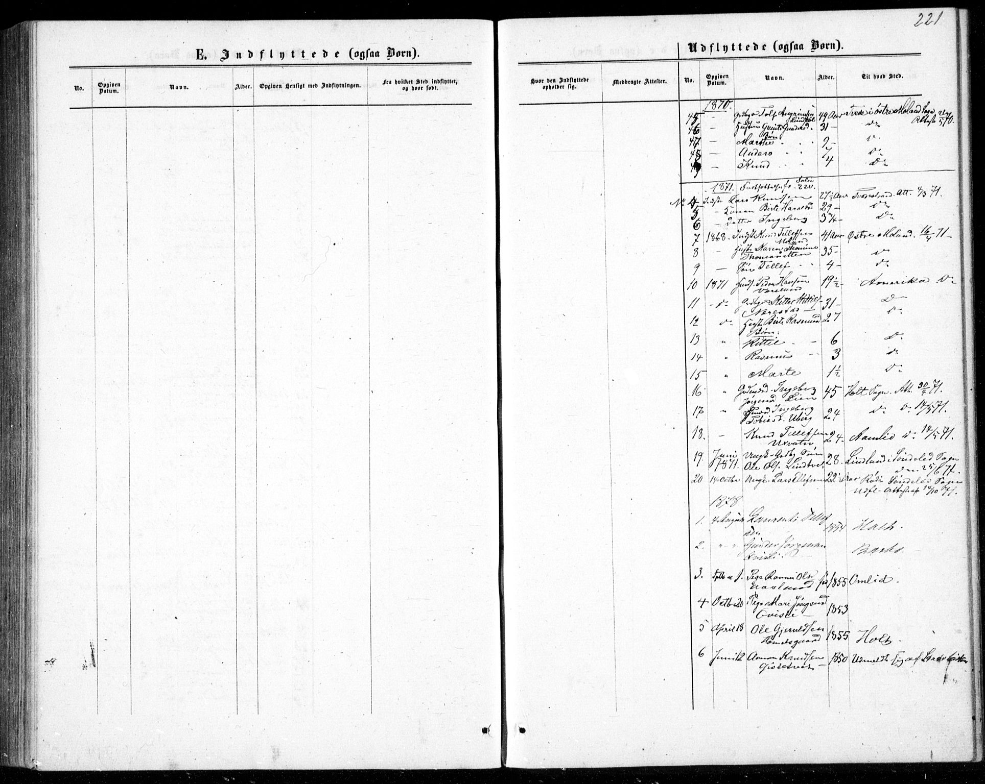 Gjerstad sokneprestkontor, SAK/1111-0014/F/Fb/Fbb/L0003: Klokkerbok nr. B 3, 1862-1889, s. 221