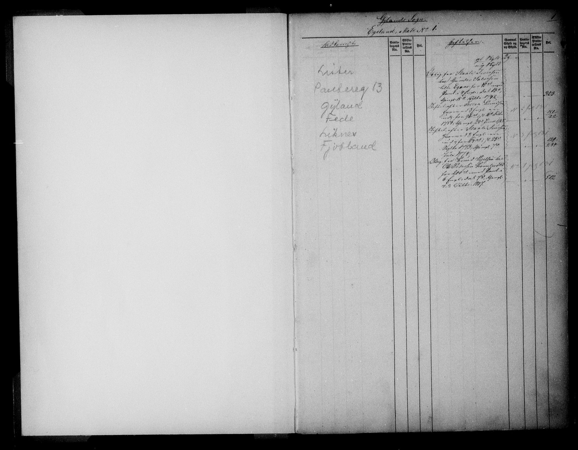 Lister sorenskriveri, SAK/1221-0003/G/Ga/L0013: Panteregister nr. 13, 1738-1810, s. 1