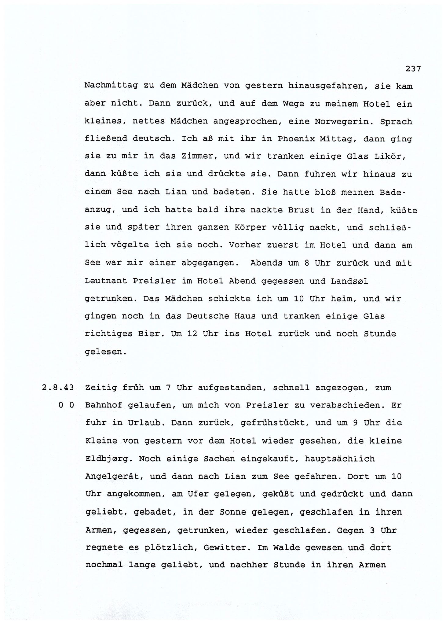 Dagbokopptegnelser av en tysk marineoffiser stasjonert i Norge , FMFB/A-1160/F/L0001: Dagbokopptegnelser av en tysk marineoffiser stasjonert i Norge, 1941-1944, s. 237