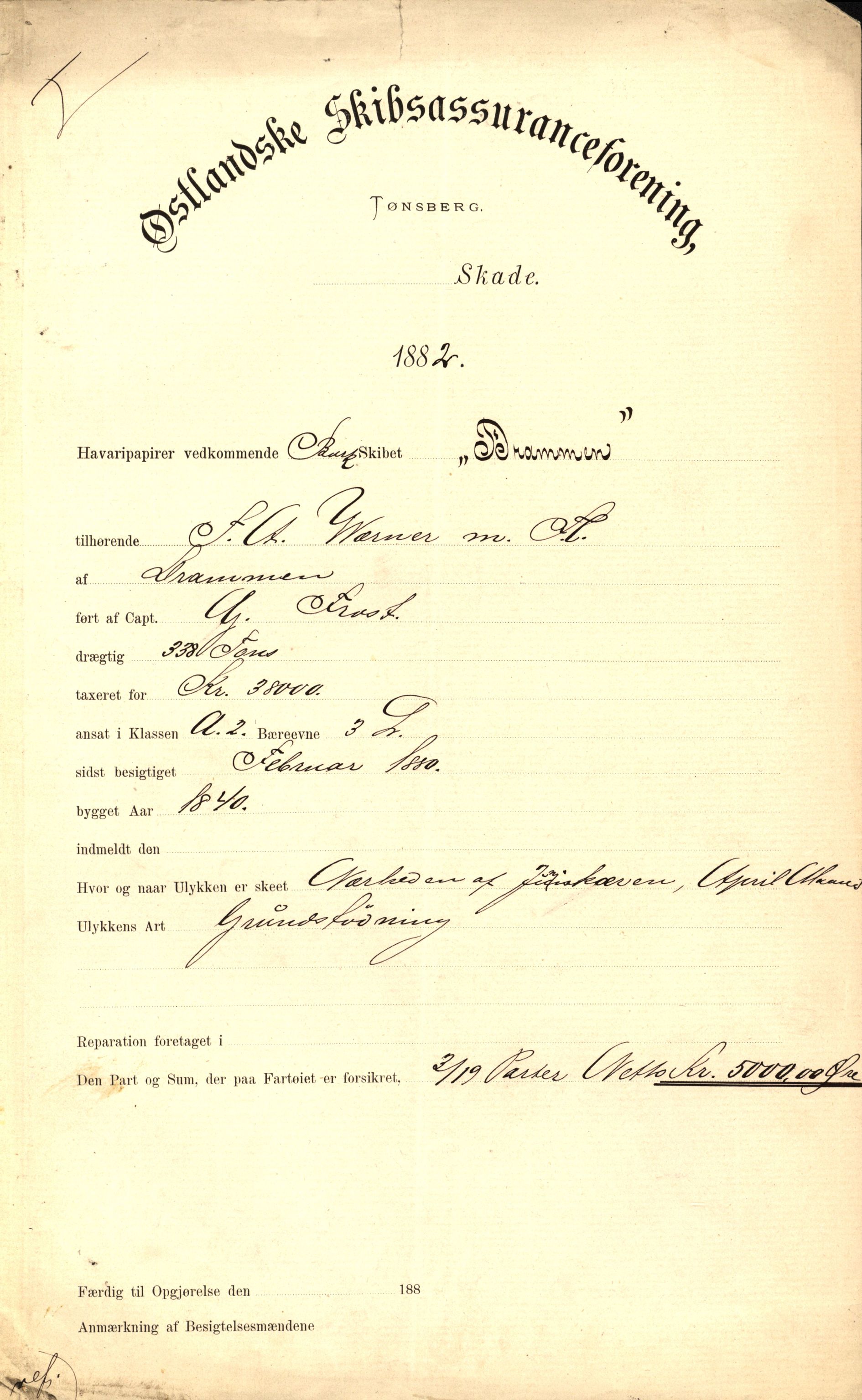 Pa 63 - Østlandske skibsassuranceforening, VEMU/A-1079/G/Ga/L0015/0007: Havaridokumenter / Jil, B.M. Width, Luca, Flora, Drammen, 1882, s. 66