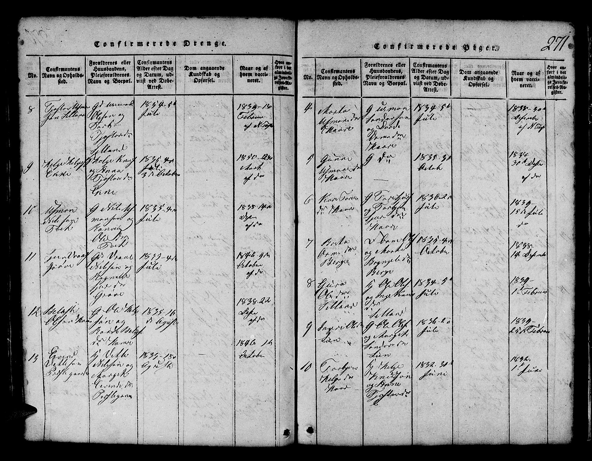 Røldal sokneprestembete, AV/SAB-A-100247: Klokkerbok nr. A 1, 1817-1860, s. 271