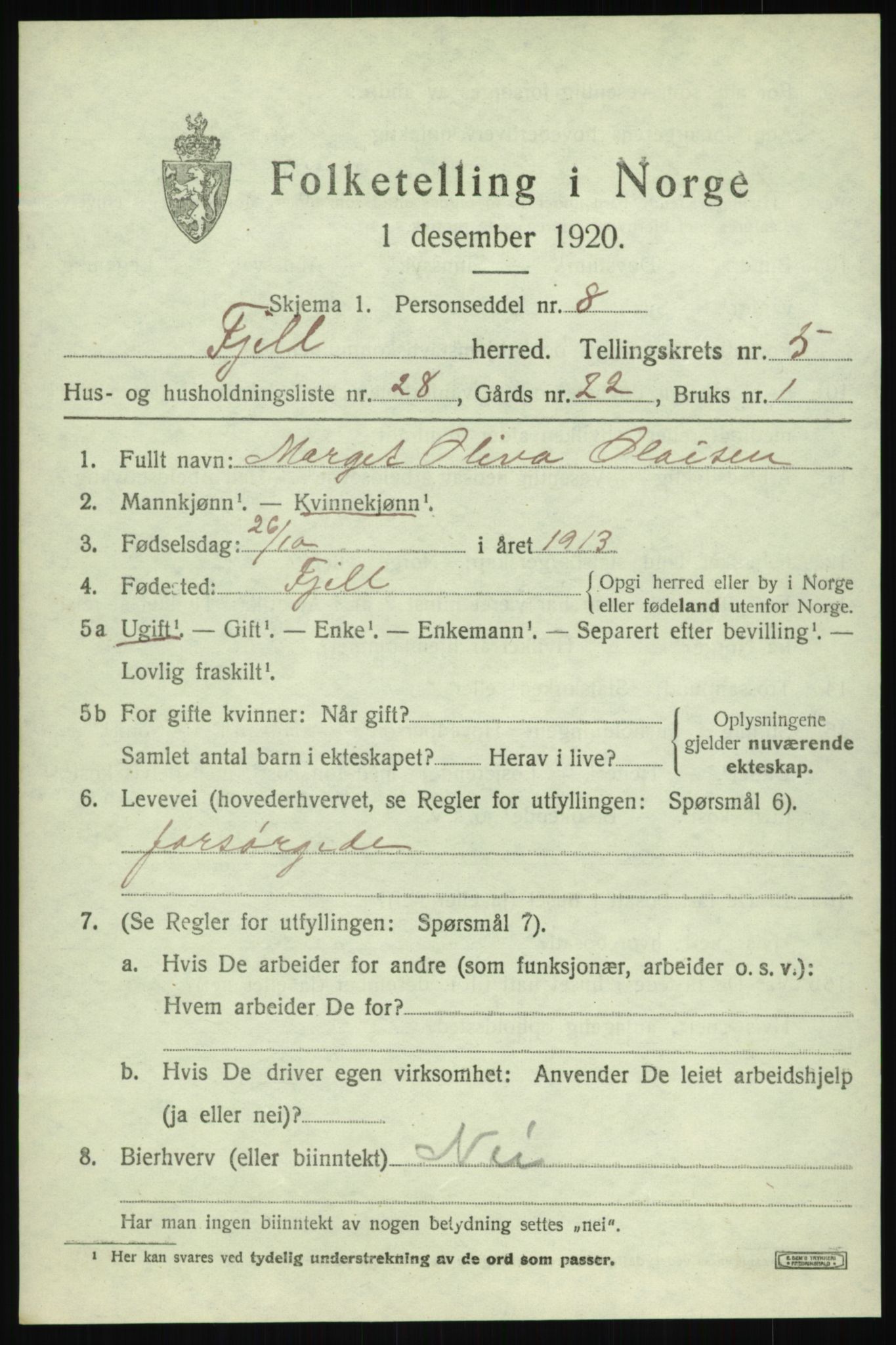 SAB, Folketelling 1920 for 1246 Fjell herred, 1920, s. 4840