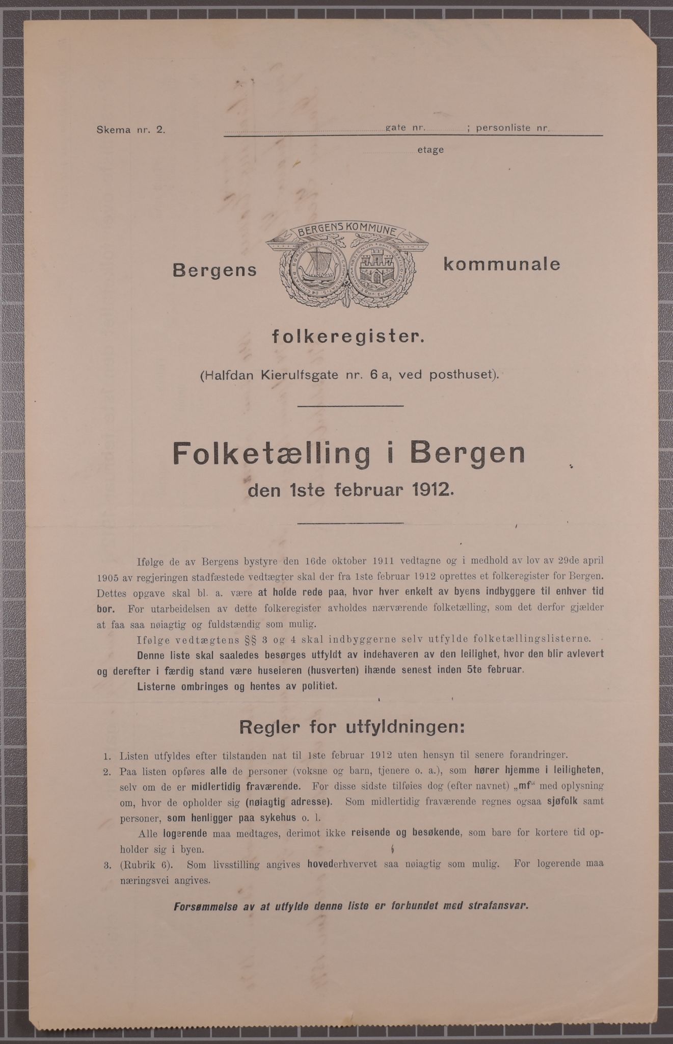 SAB, Kommunal folketelling 1912 for Bergen kjøpstad, 1912, s. 3083