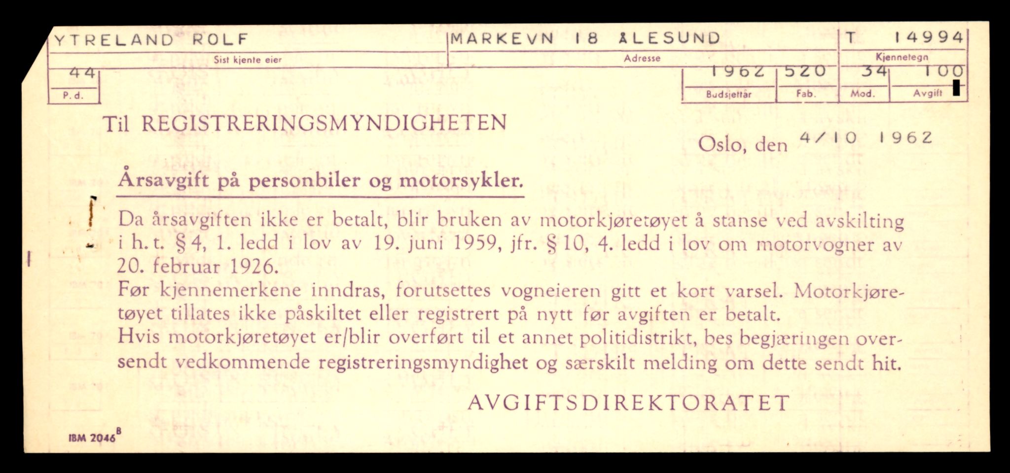 Møre og Romsdal vegkontor - Ålesund trafikkstasjon, AV/SAT-A-4099/F/Fe/L0049: Registreringskort for kjøretøy T 14864 - T 18613, 1927-1998, s. 3117
