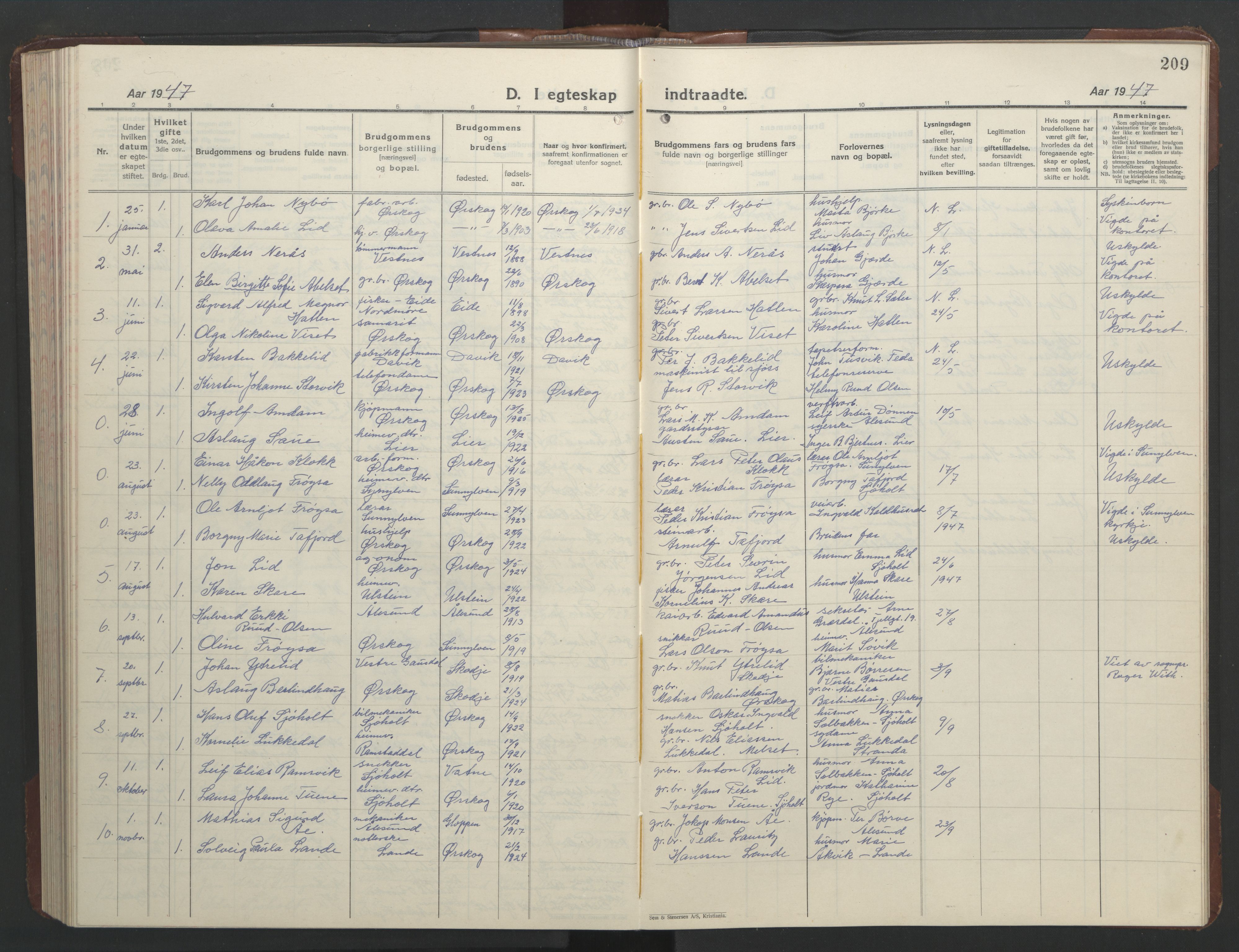 Ministerialprotokoller, klokkerbøker og fødselsregistre - Møre og Romsdal, SAT/A-1454/522/L0329: Klokkerbok nr. 522C08, 1926-1951, s. 209