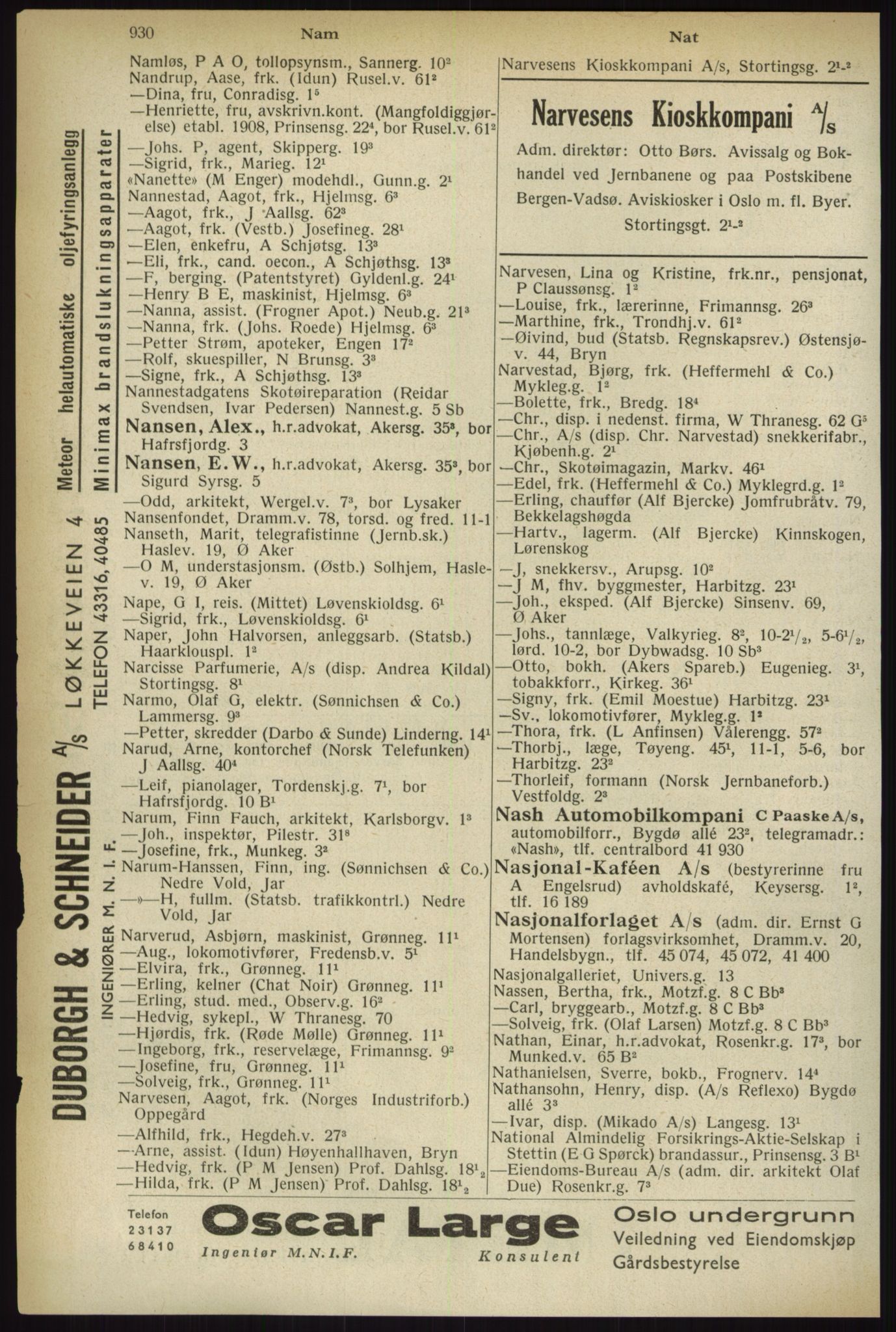 Kristiania/Oslo adressebok, PUBL/-, 1933, s. 930