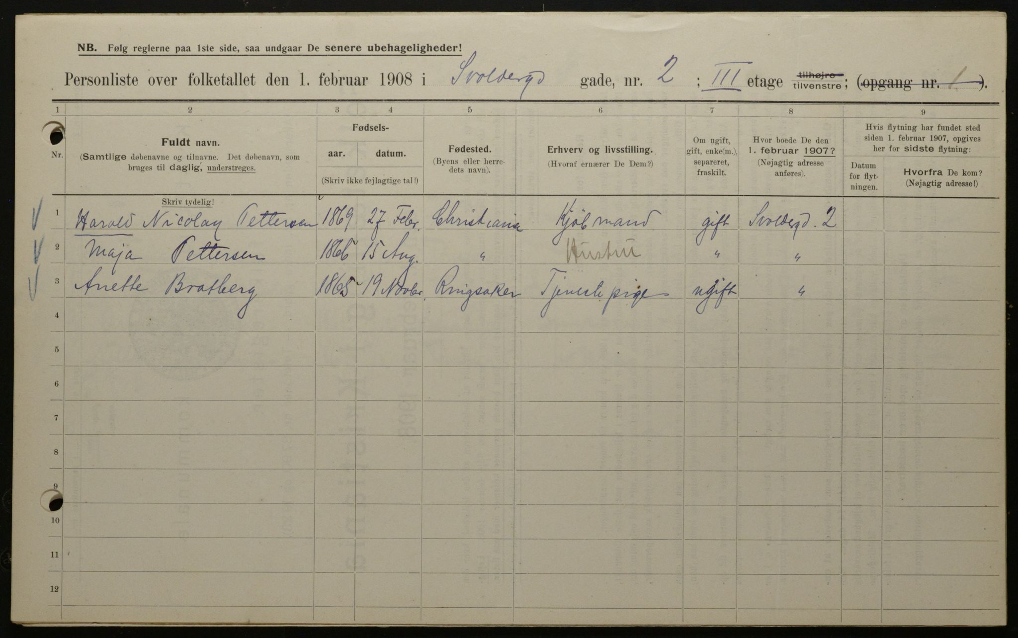 OBA, Kommunal folketelling 1.2.1908 for Kristiania kjøpstad, 1908, s. 95479