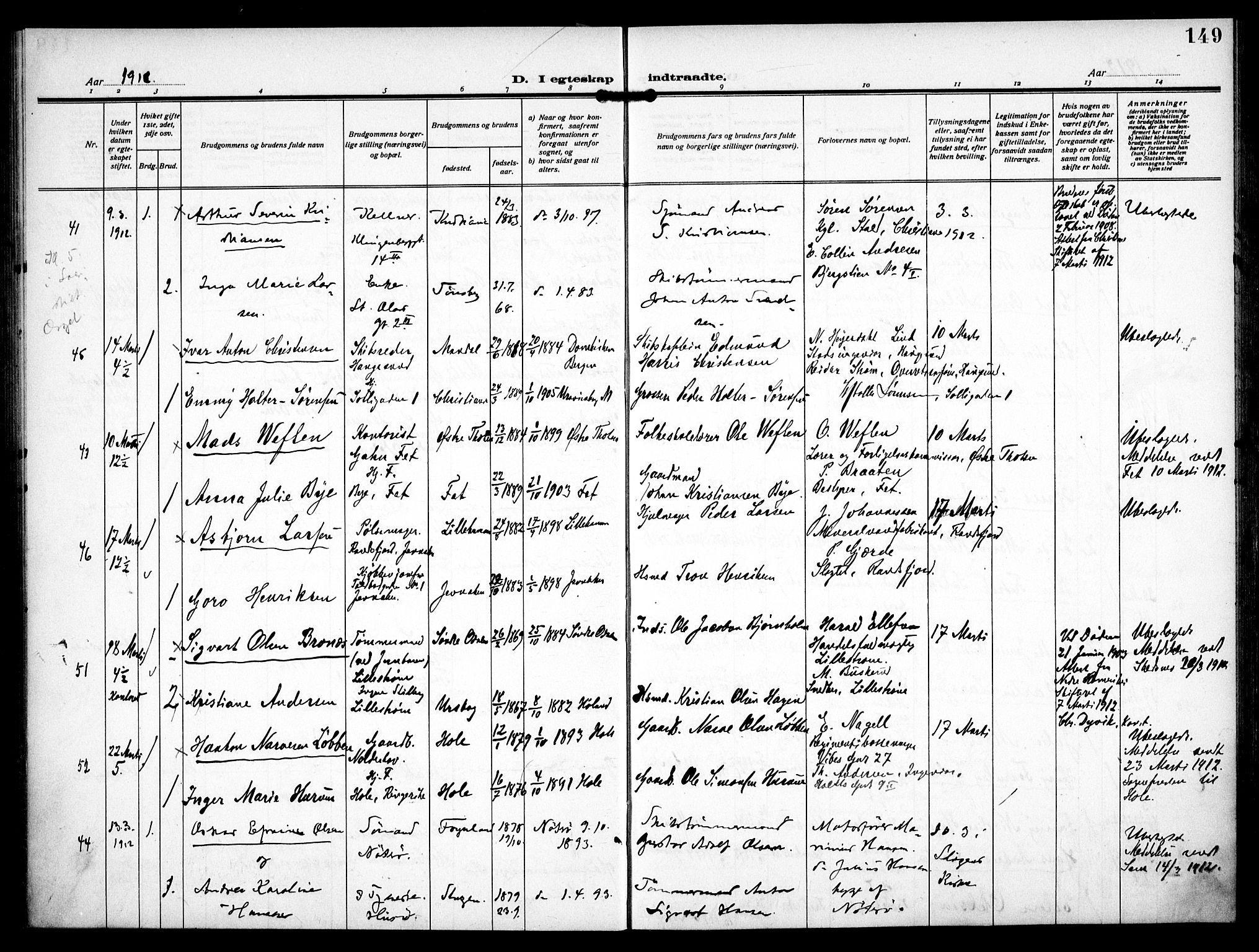 Trefoldighet prestekontor Kirkebøker, AV/SAO-A-10882/F/Fc/L0006: Ministerialbok nr. III 6, 1908-1914, s. 149