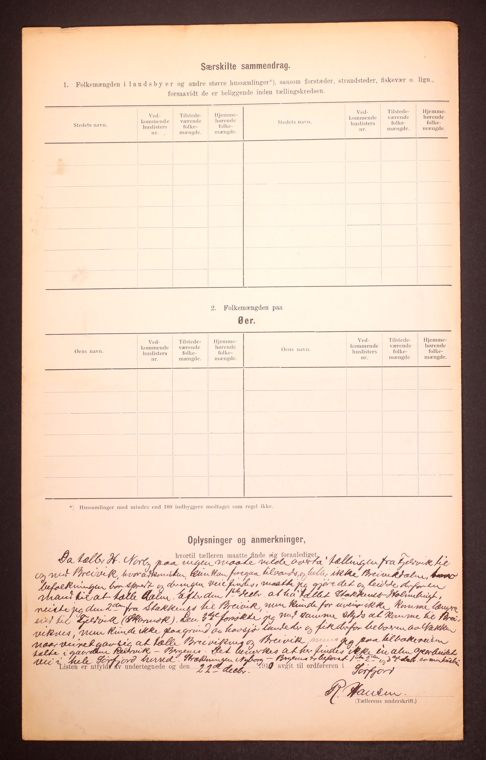 RA, Folketelling 1910 for 1937 Sørfjord herred, 1910, s. 9