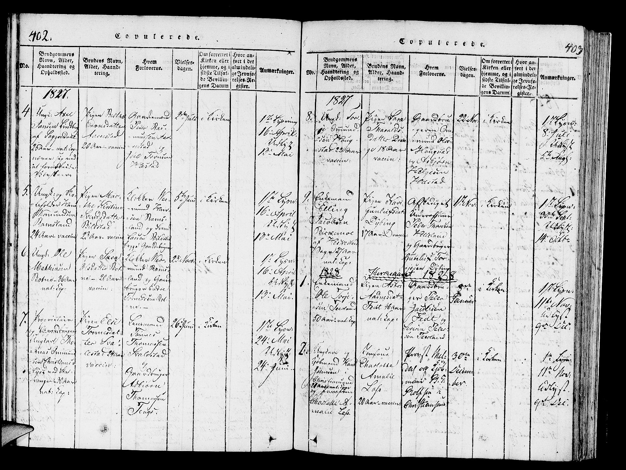 Helleland sokneprestkontor, SAST/A-101810: Ministerialbok nr. A 4, 1815-1834, s. 402-403