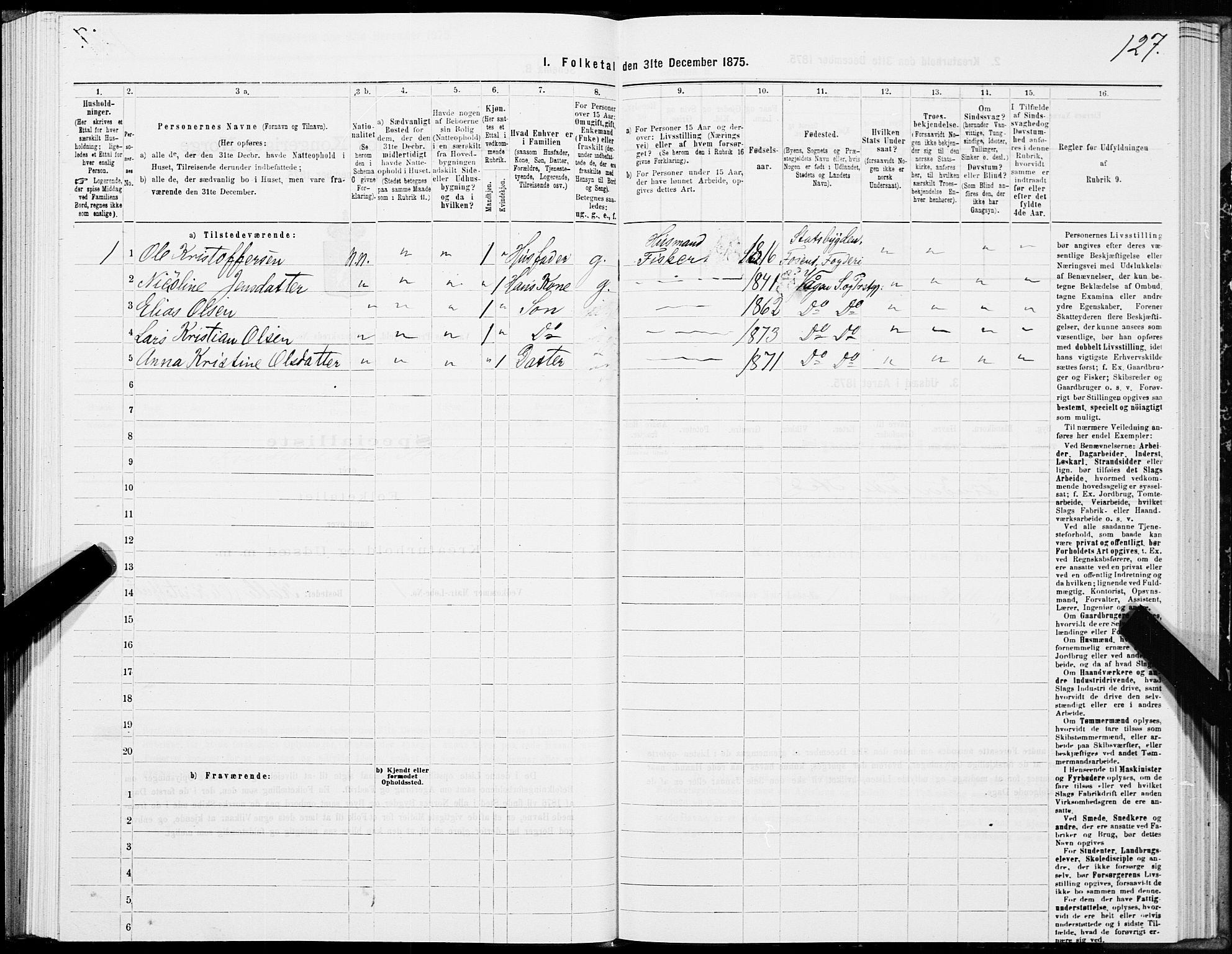 SAT, Folketelling 1875 for 1865P Vågan prestegjeld, 1875, s. 1127