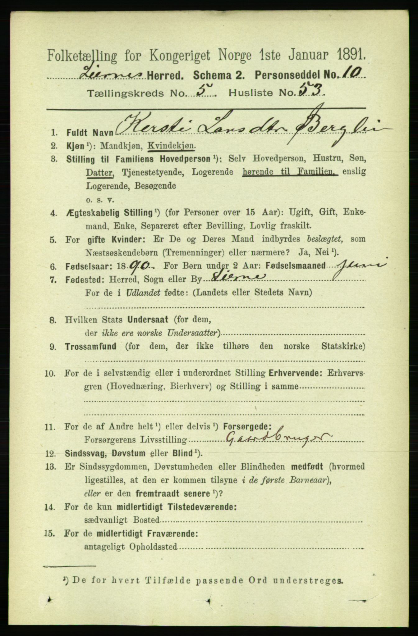 RA, Folketelling 1891 for 1737 Lierne herred, 1891, s. 1798