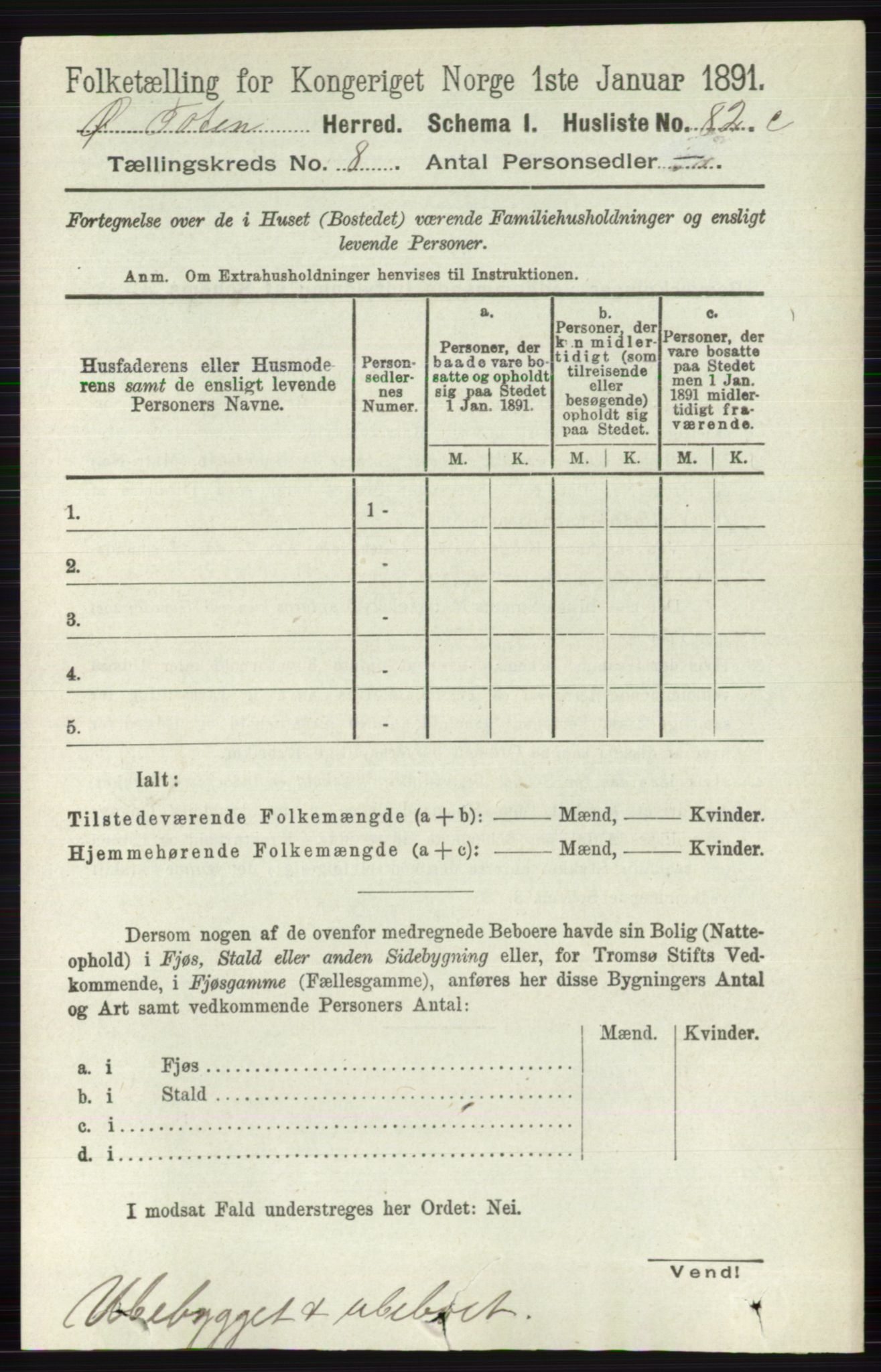 RA, Folketelling 1891 for 0528 Østre Toten herred, 1891, s. 5009