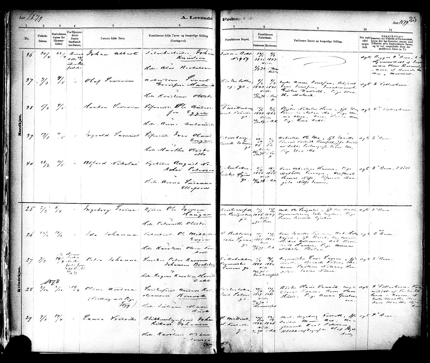 Ministerialprotokoller, klokkerbøker og fødselsregistre - Sør-Trøndelag, SAT/A-1456/604/L0188: Ministerialbok nr. 604A09, 1878-1892, s. 35